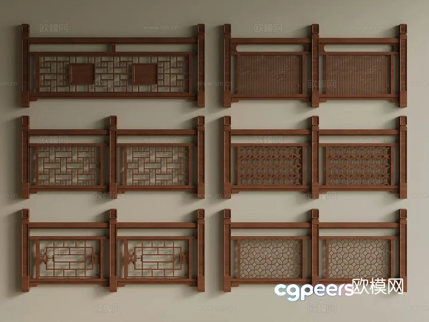 New Chinese style Chinese style railing wooden railing stair railing guardrail 3d model