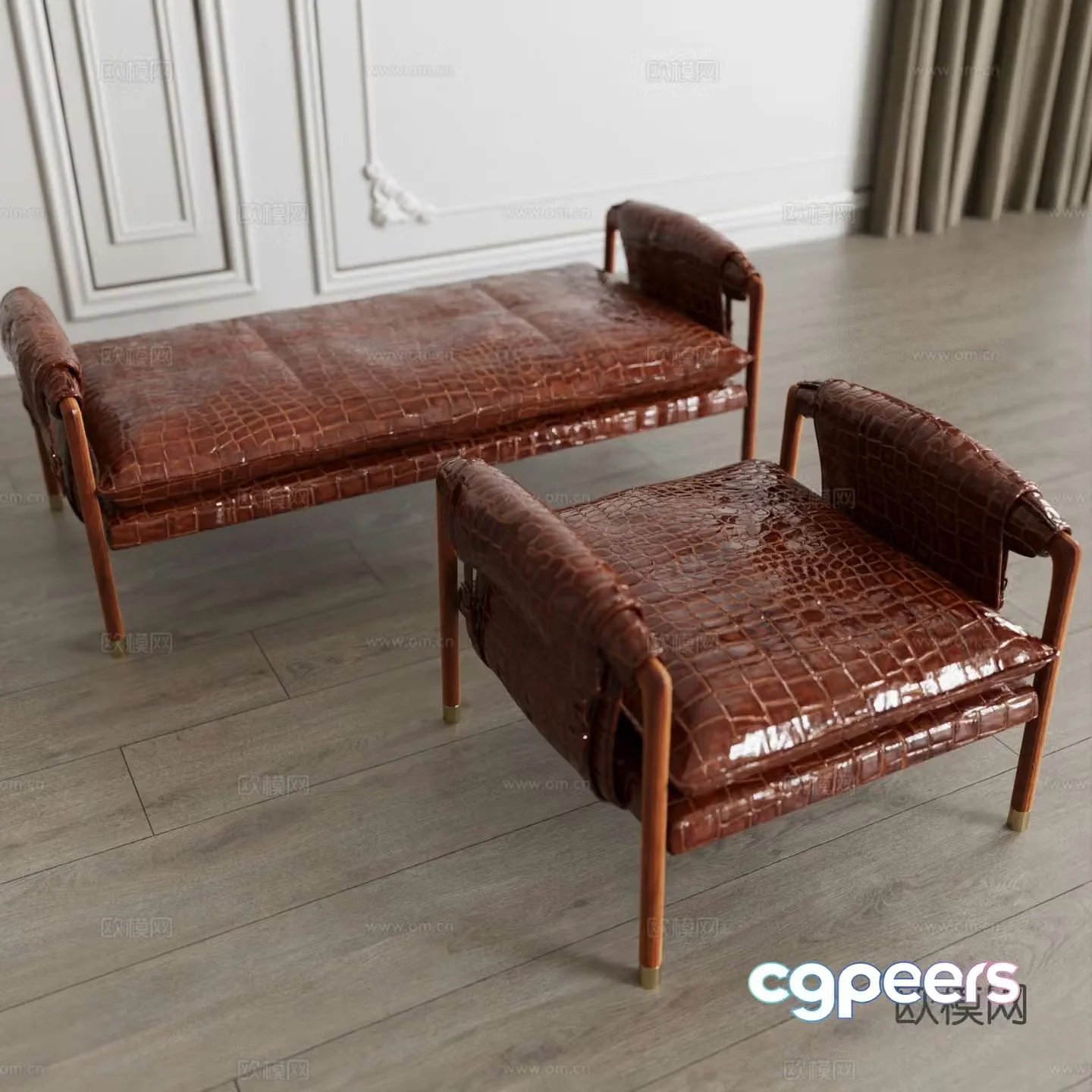 European bedside stool leather bench low stool 3D model