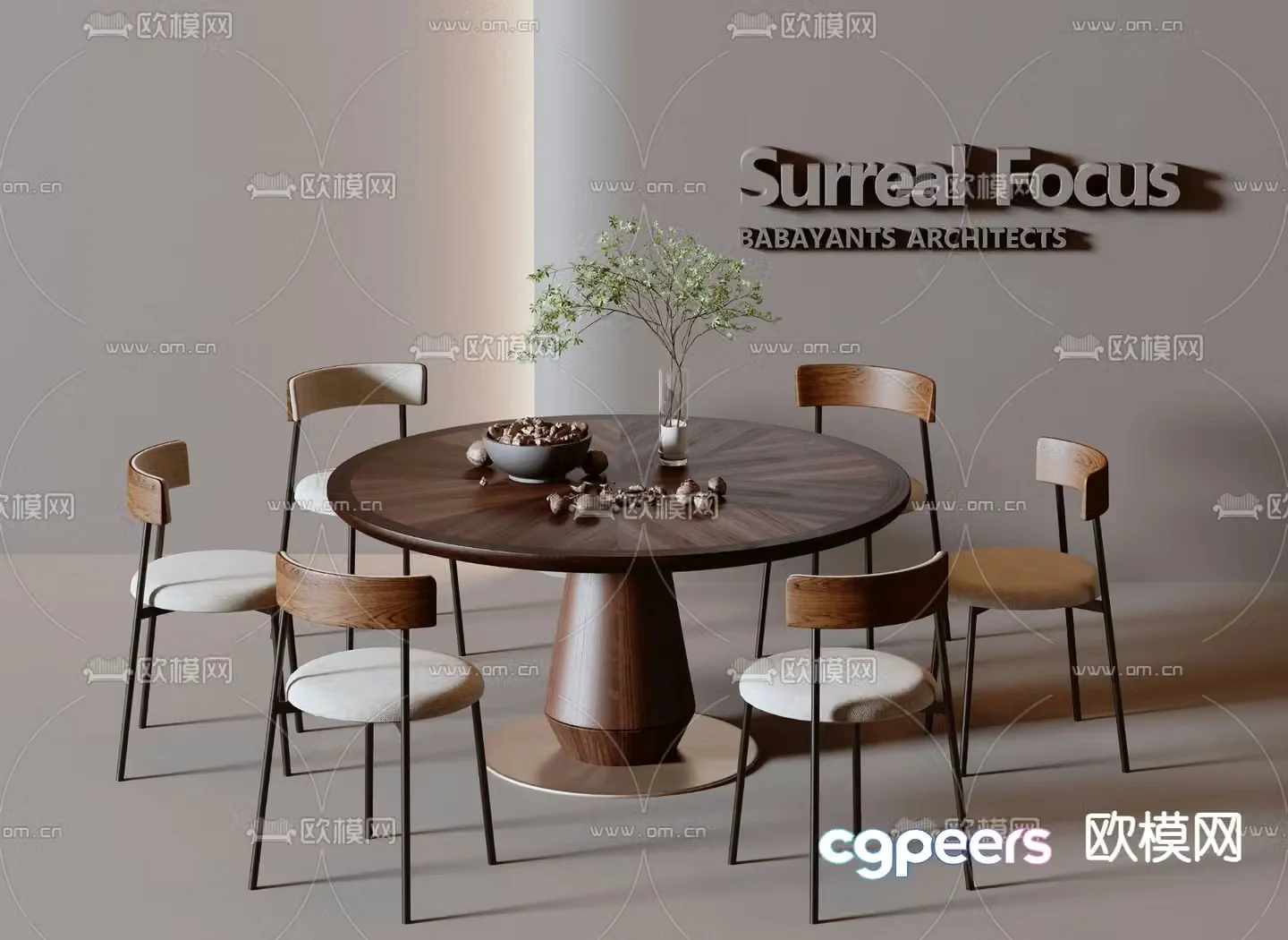 Medieval style dining table and chairs round dining table 3D model