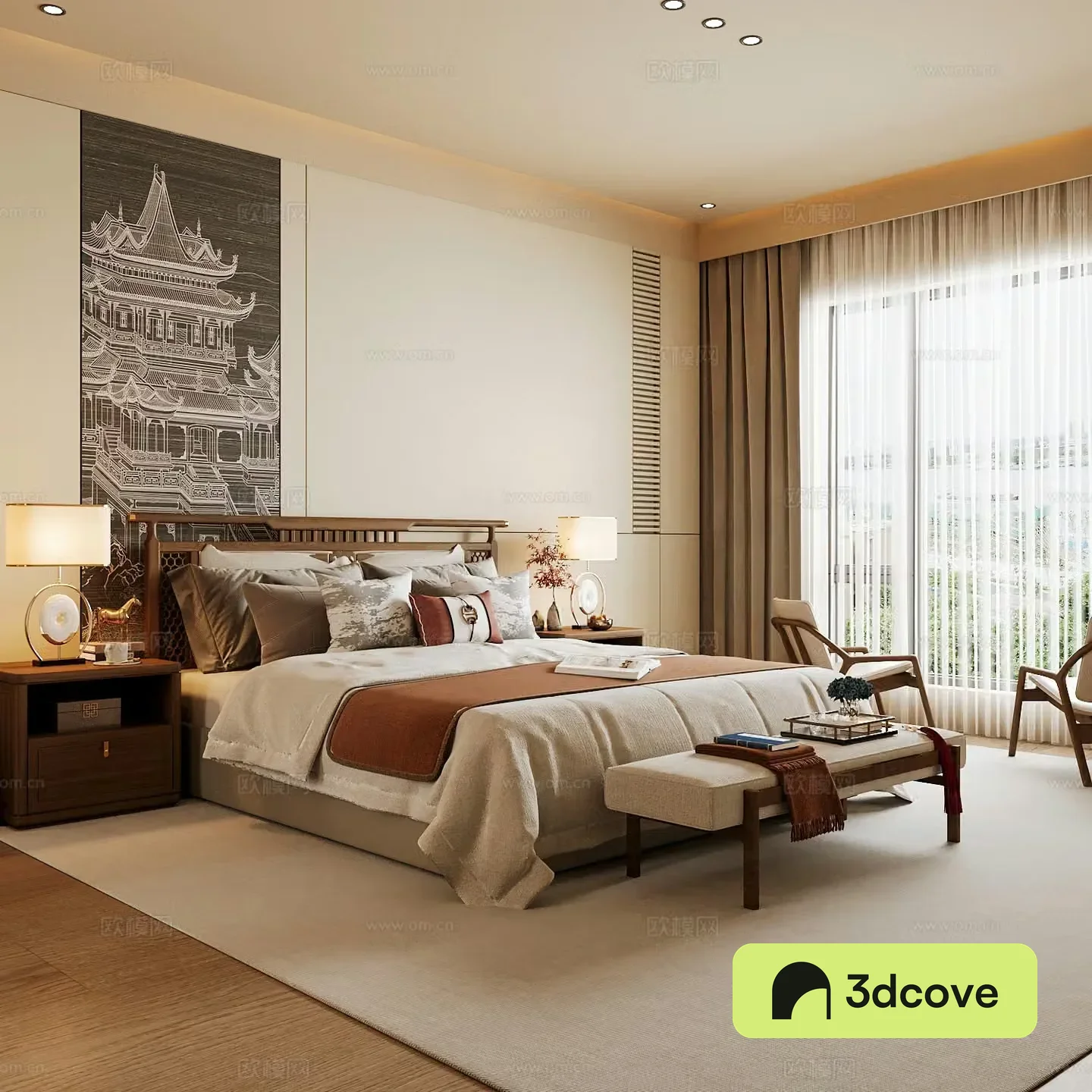 New Chinese style home bedroom Song family aesthetic bedroom Song style bedroom New Chinese style double bed