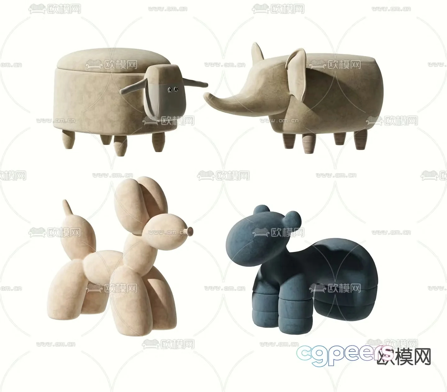 Modern flannel animal children’s stool 3d model