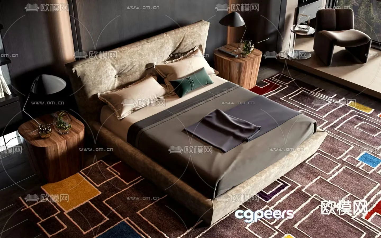 Modern double bed 3d model