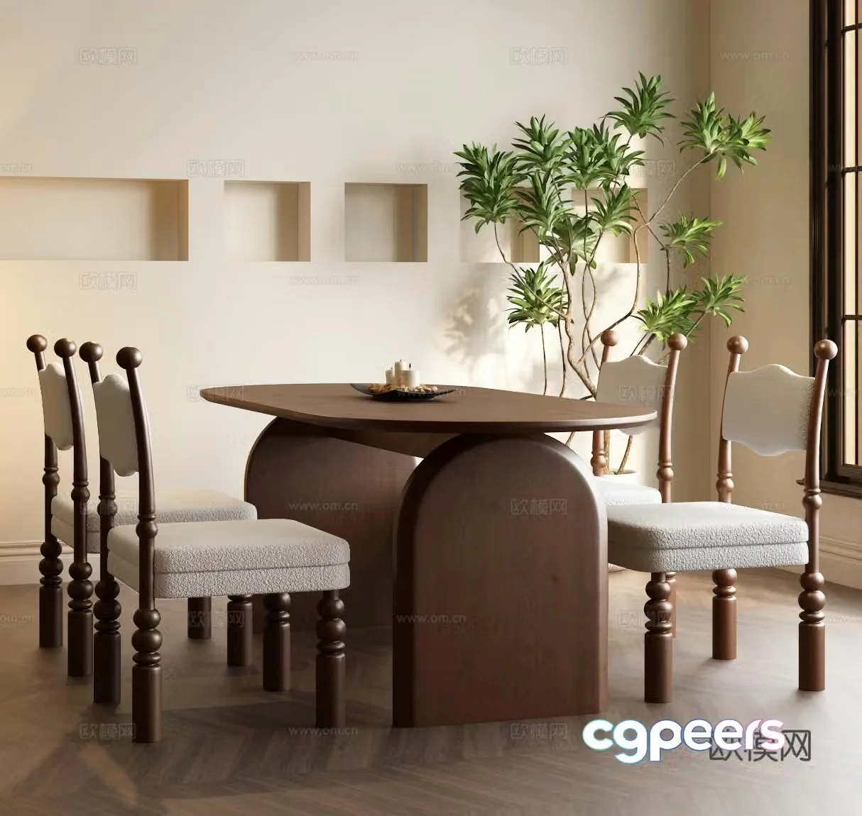 Modern French dining table and chair combination 3D model