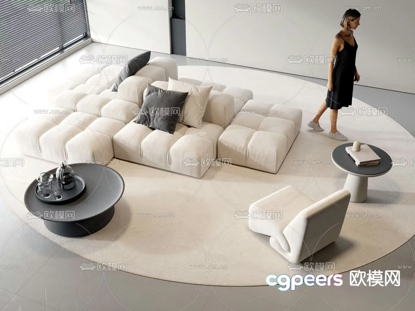 Cream style modular sofa 3d model