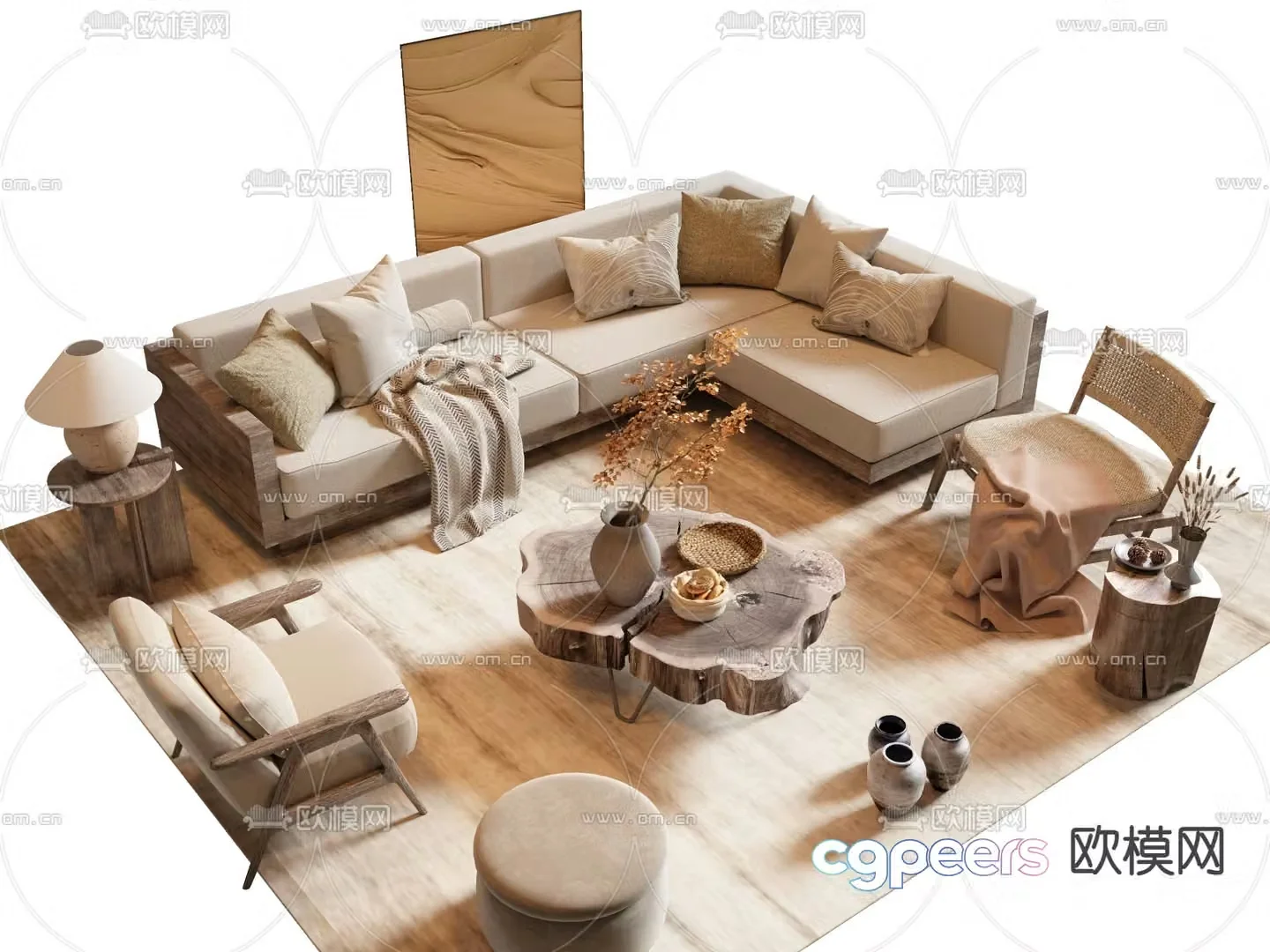 Wabi-sabi sofa coffee table 3d model