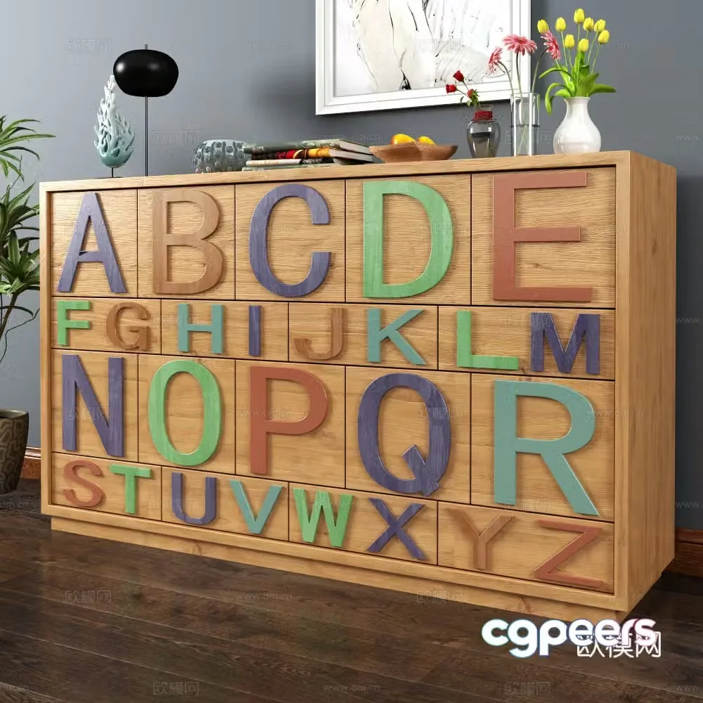 Modern letter side cabinet chest of drawers ornaments hanging painting 3d model