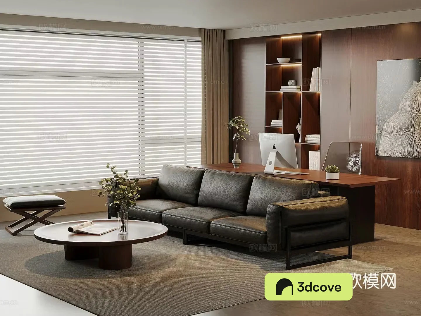 American medieval living room leather sofa and coffee table combination solid wood desk and chair solid wood bookcase