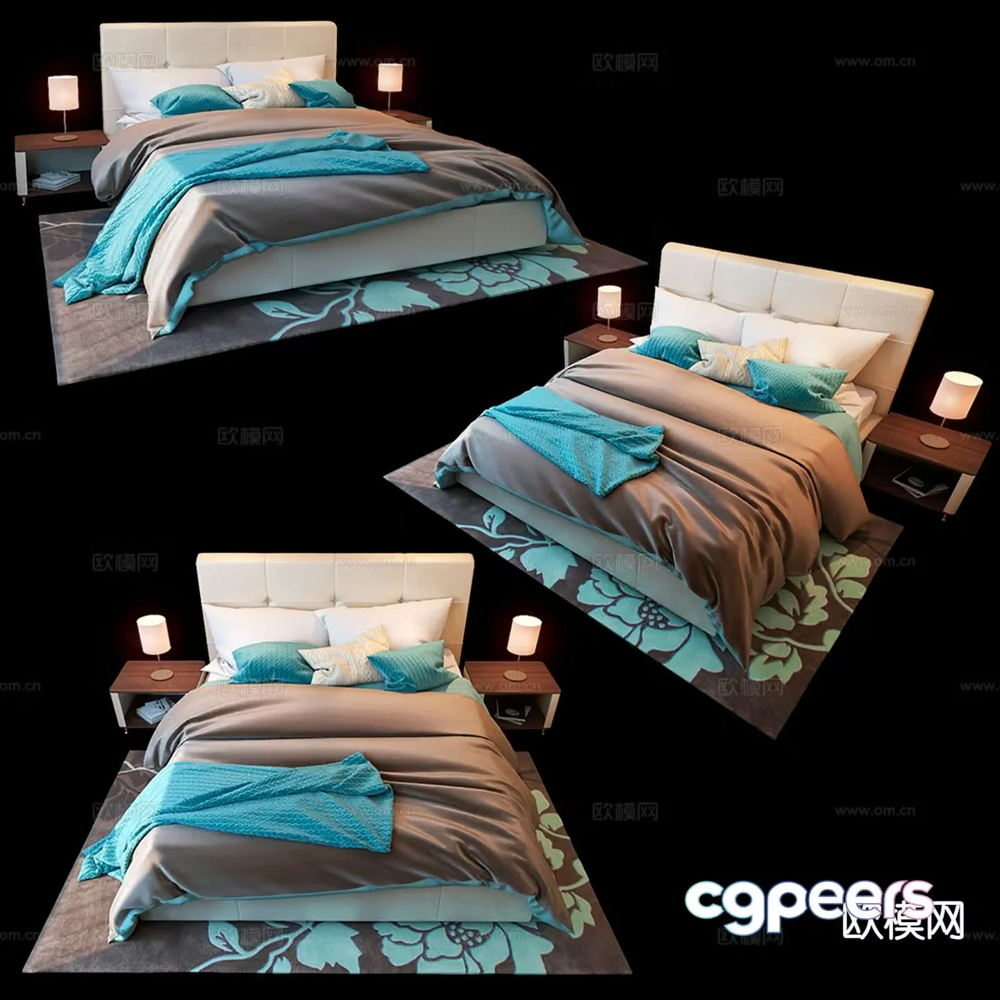Modern double bed 3d model