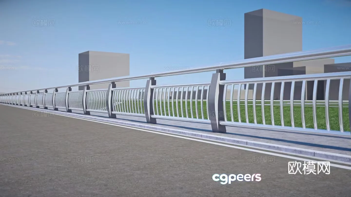 Modern metal beam and column guardrail 3d model