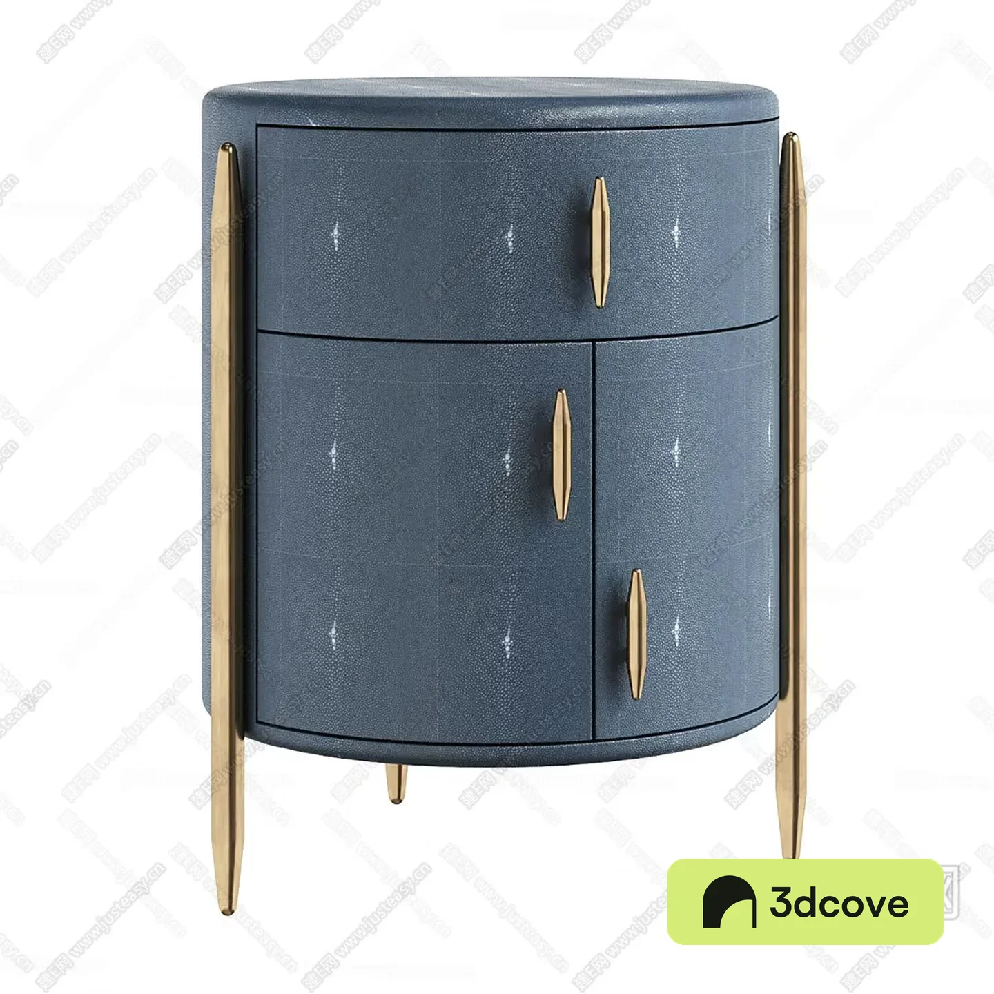 A Gray Cabinet With Gold Handles