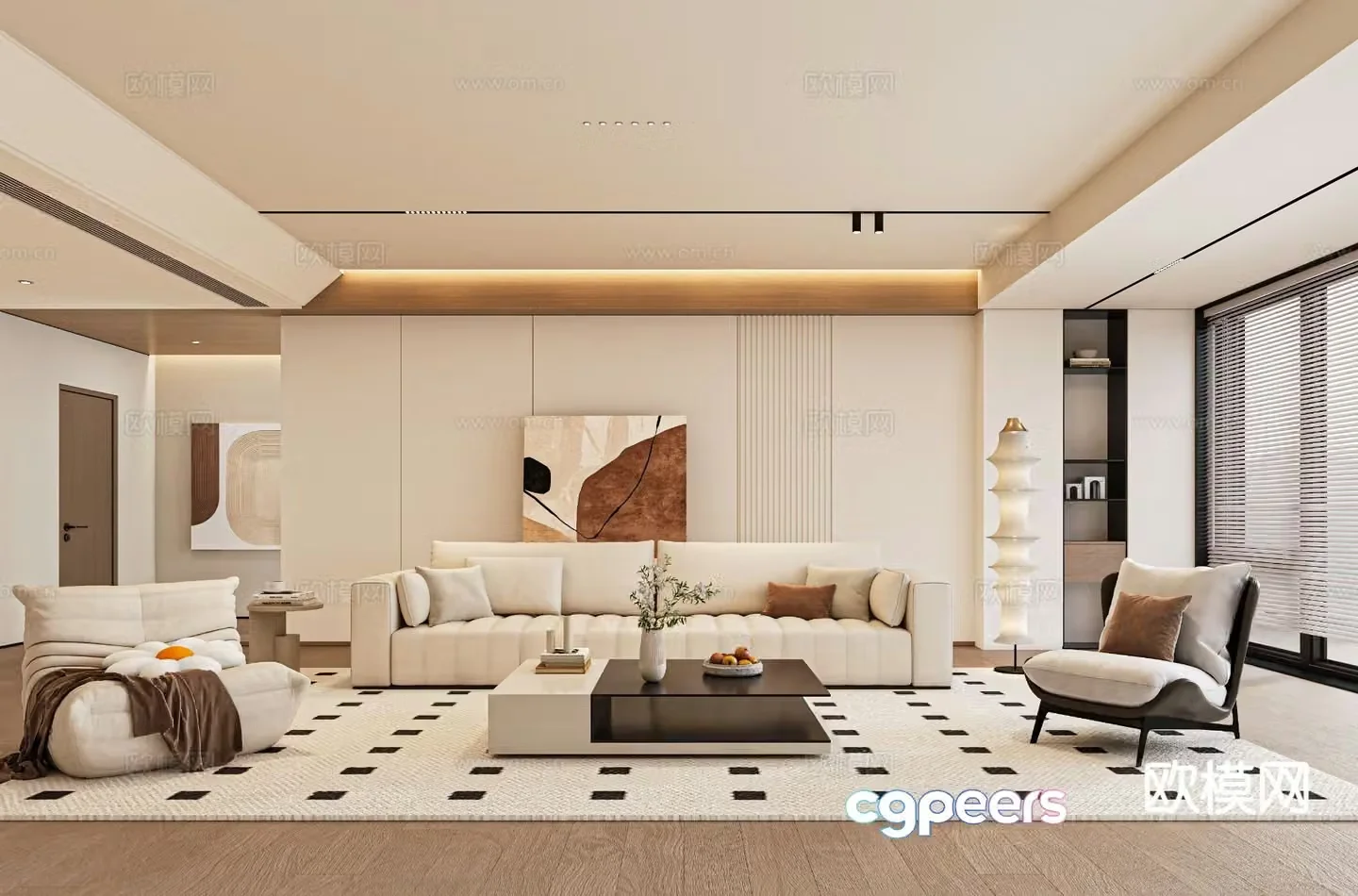 Cream style living room 3d model