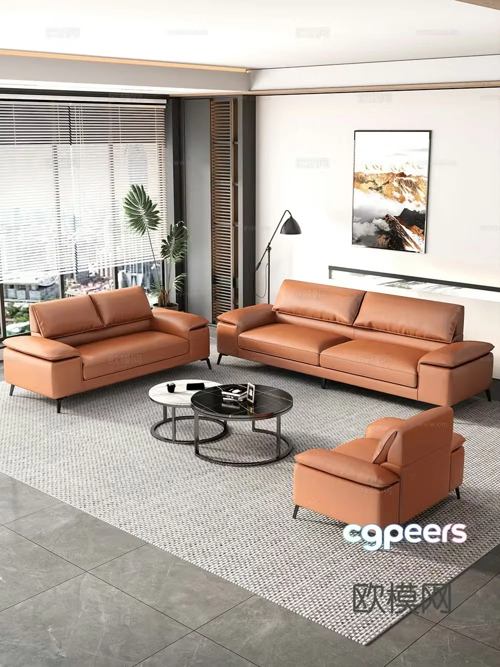 Modern simple home living room sofa coffee table combination leather sofa office sofa 3D model