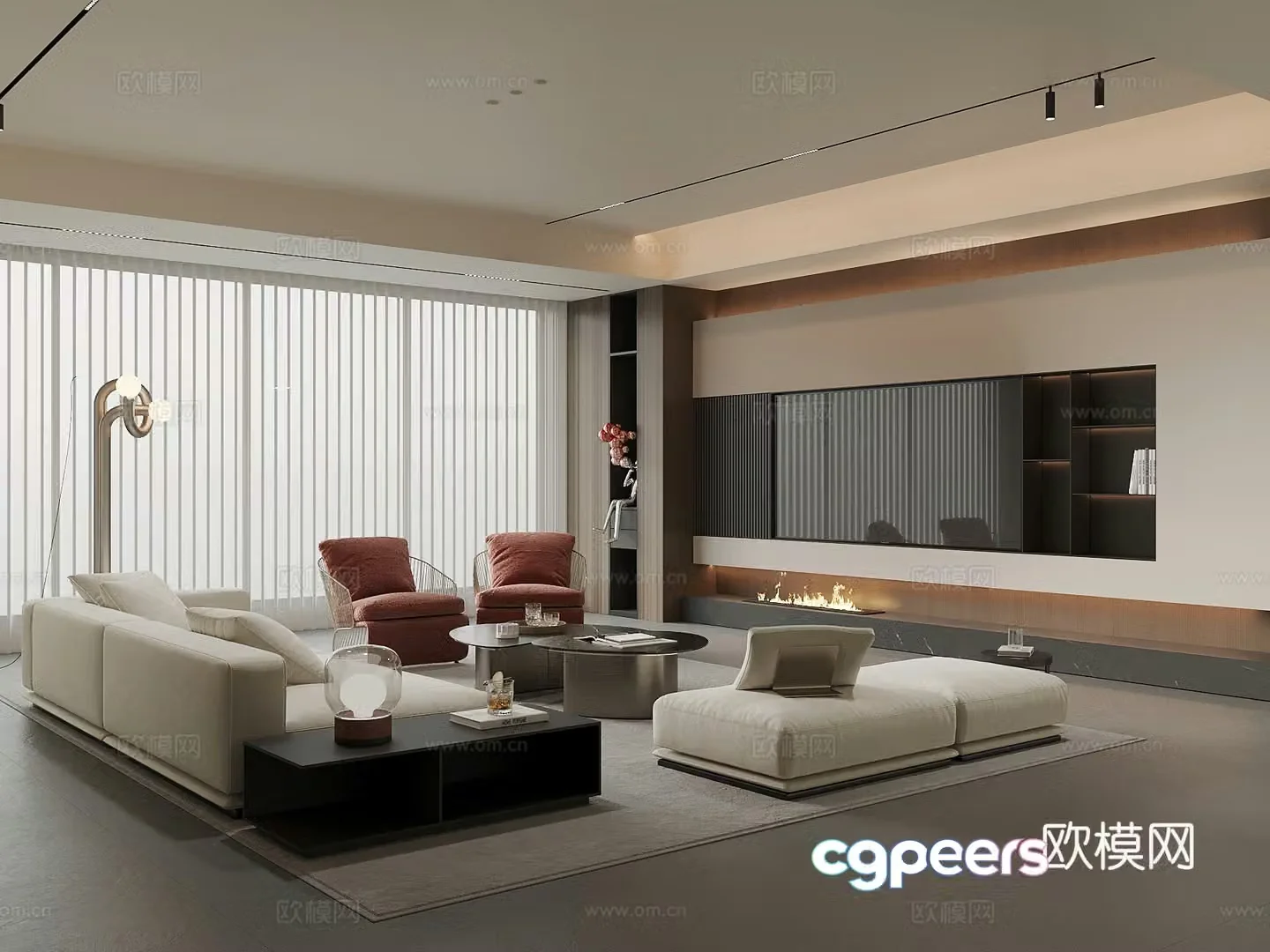 Modern living room TV background wall sofa coffee table combination 3d model