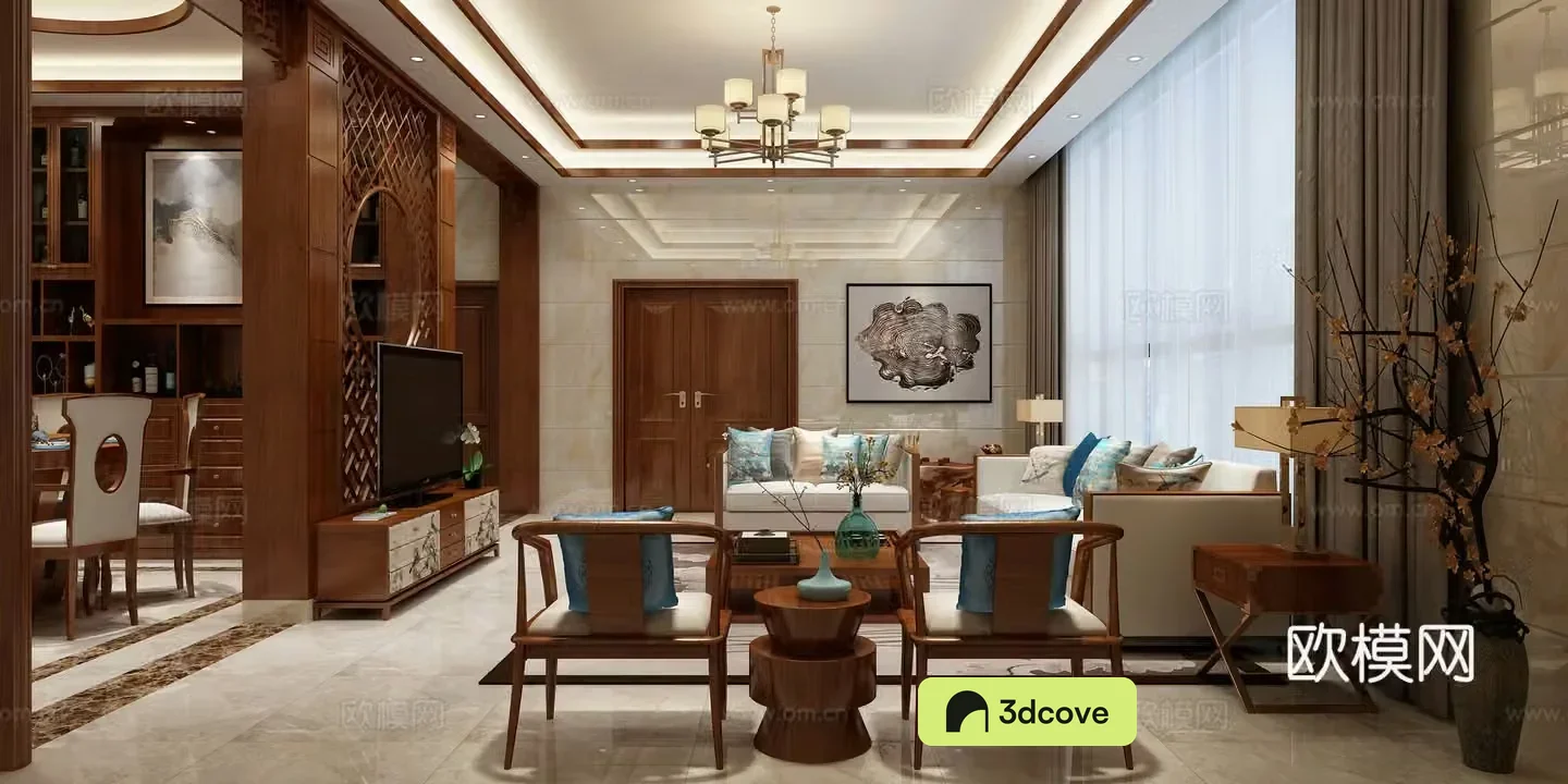 New Chinese style living room sofa TV cabinet