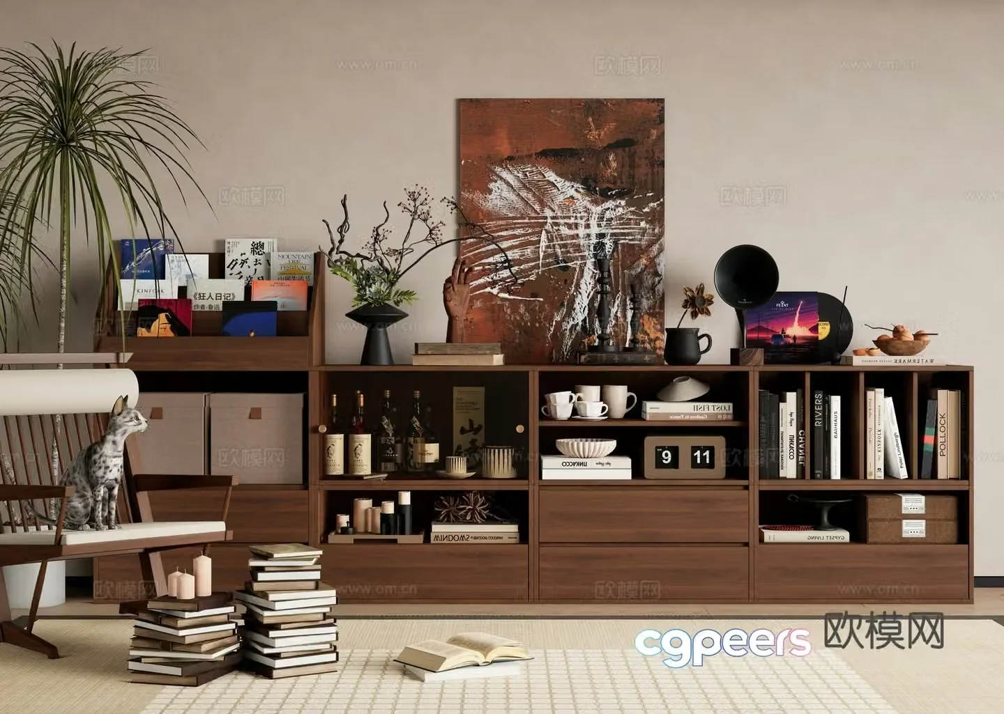 Medieval style bookcase low cabinet 3d model