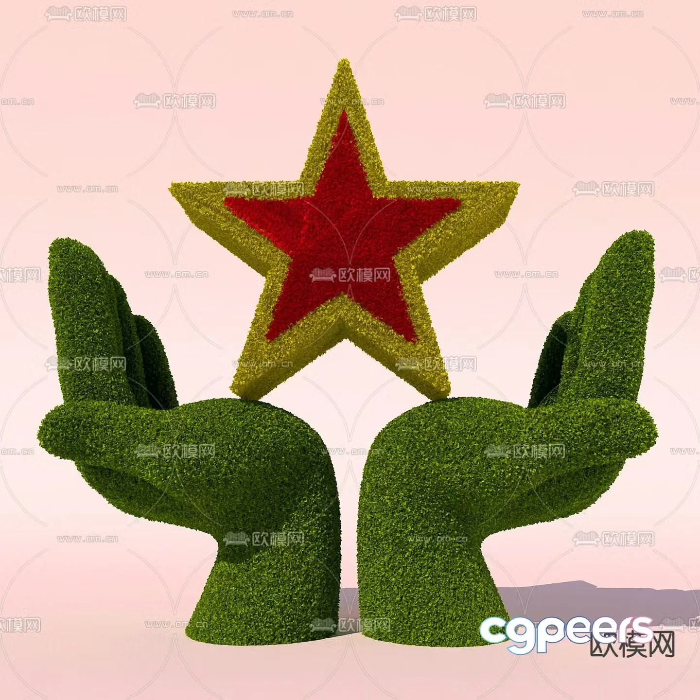 Modeling shrubs trimming shrubs holding red stars 3D model