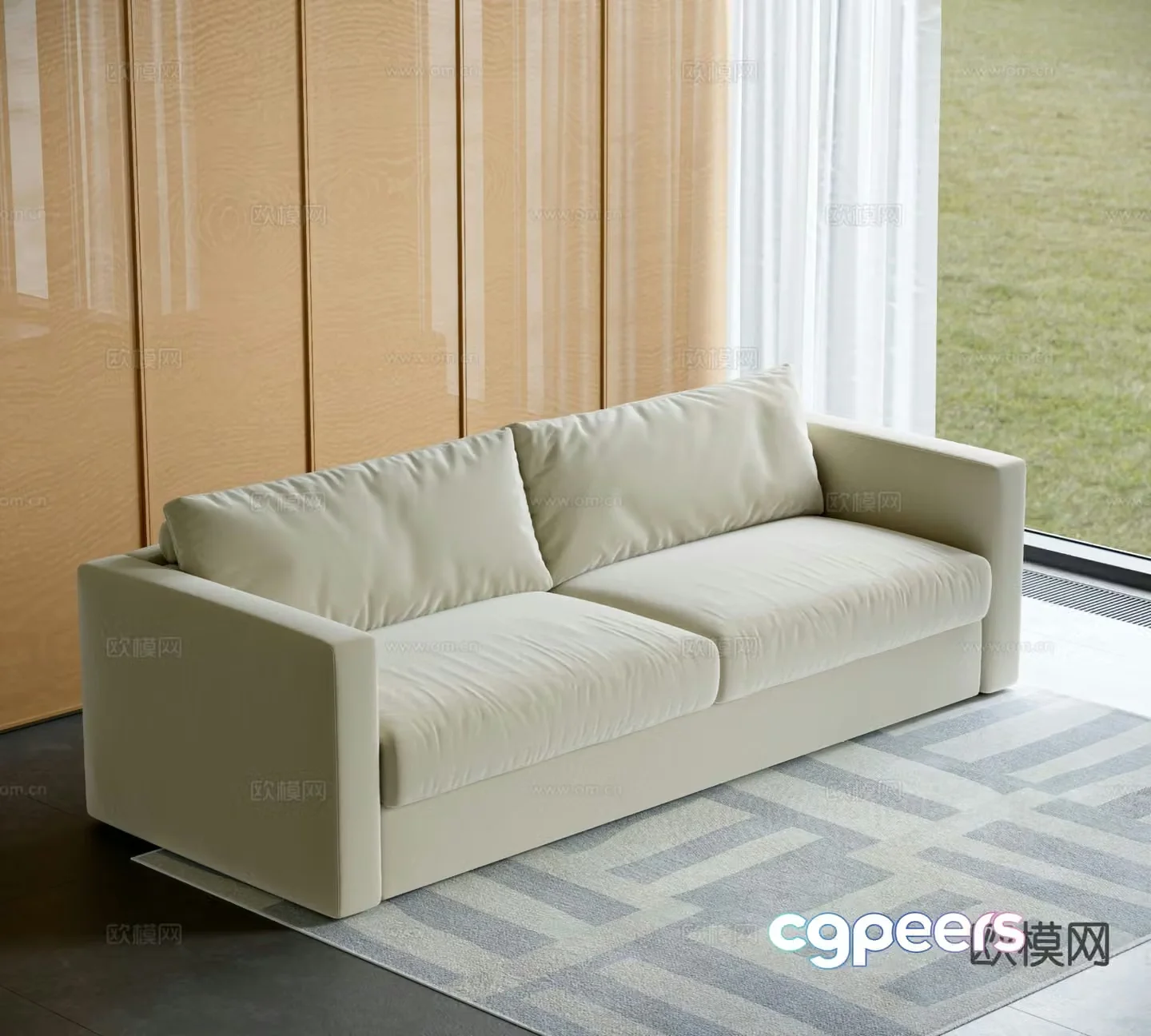 Modern double sofa fabric sofa 3d model