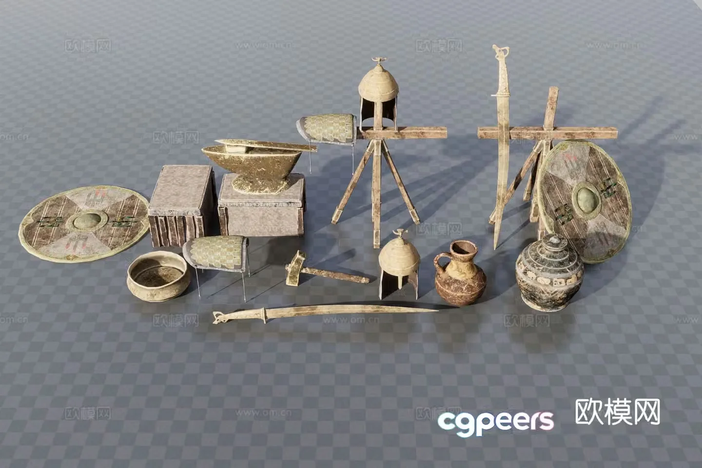 Farming supplies farm tools hammer ax 3d model