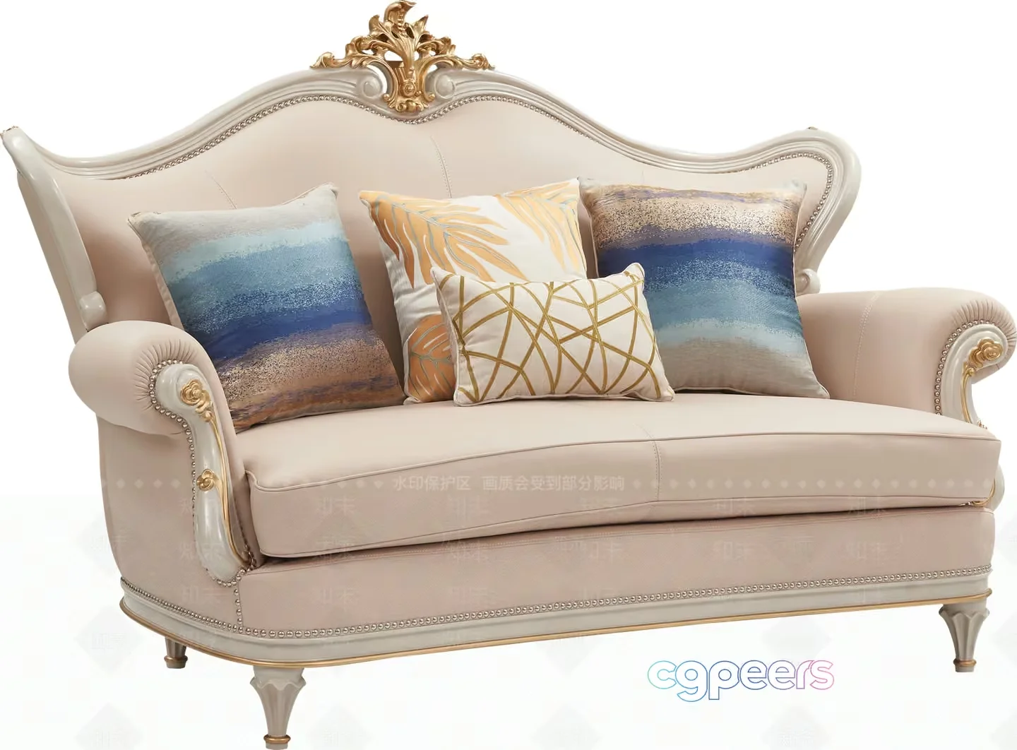 A White Couch With Gold Accents 3D Model – 2329 – VRAY Render