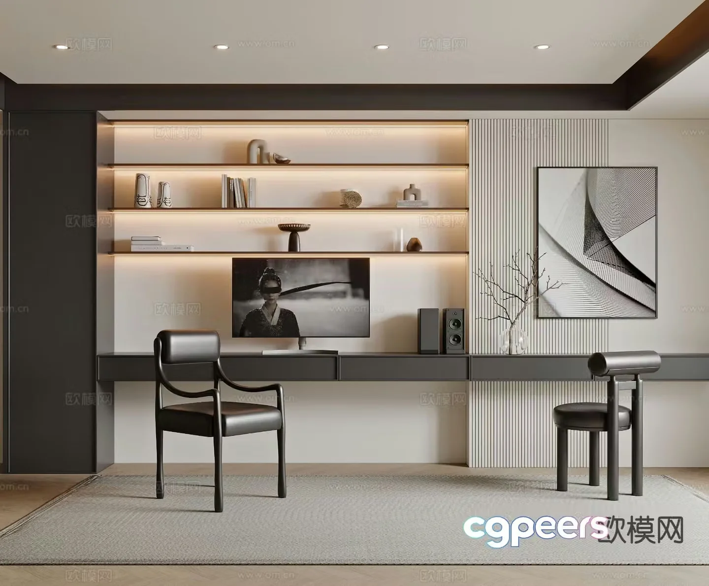 Modern study room 3d model
