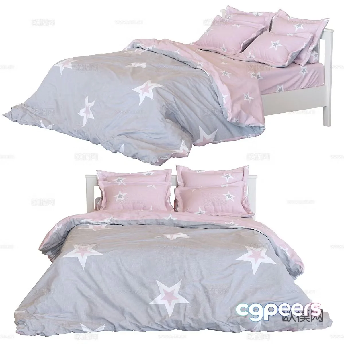 Modern cream style children’s fabric single bed 3d model