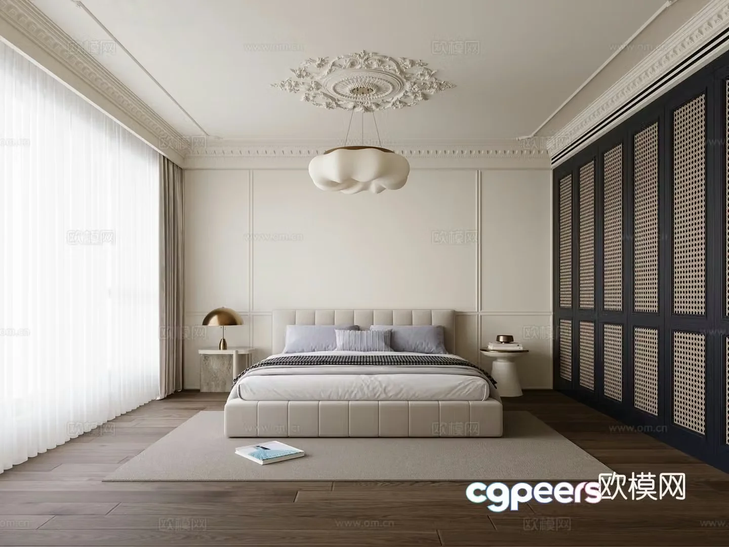 Cream French Home Bedroom Superior Gray Bedroom Secondary Bedroom Master Room American Bedroom 3D Model