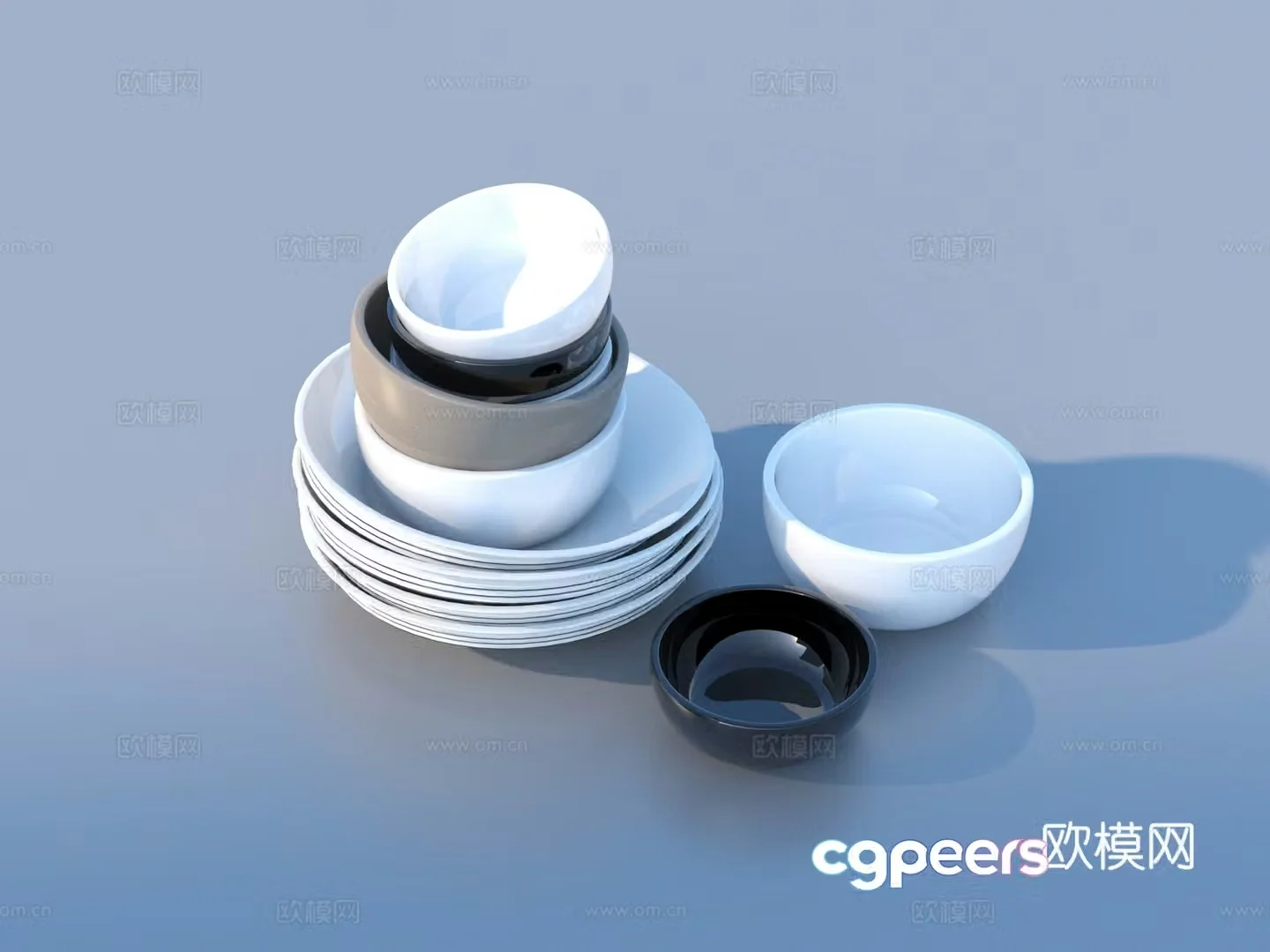plate spoon bowl tableware kitchen utensils 3d model