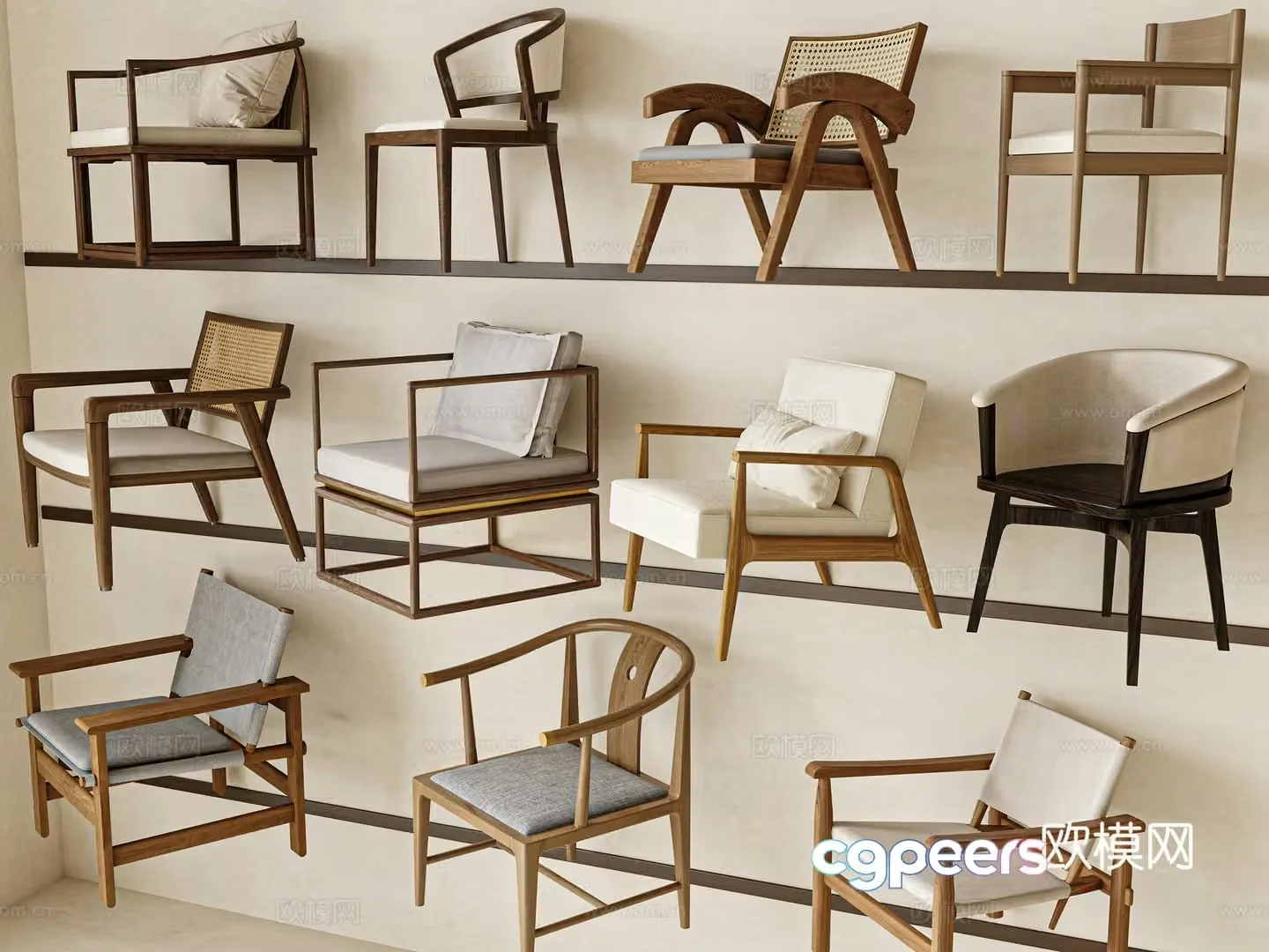 New Chinese style Song style leisure chair book chair wooden chair sofa chair rattan chair 3d model