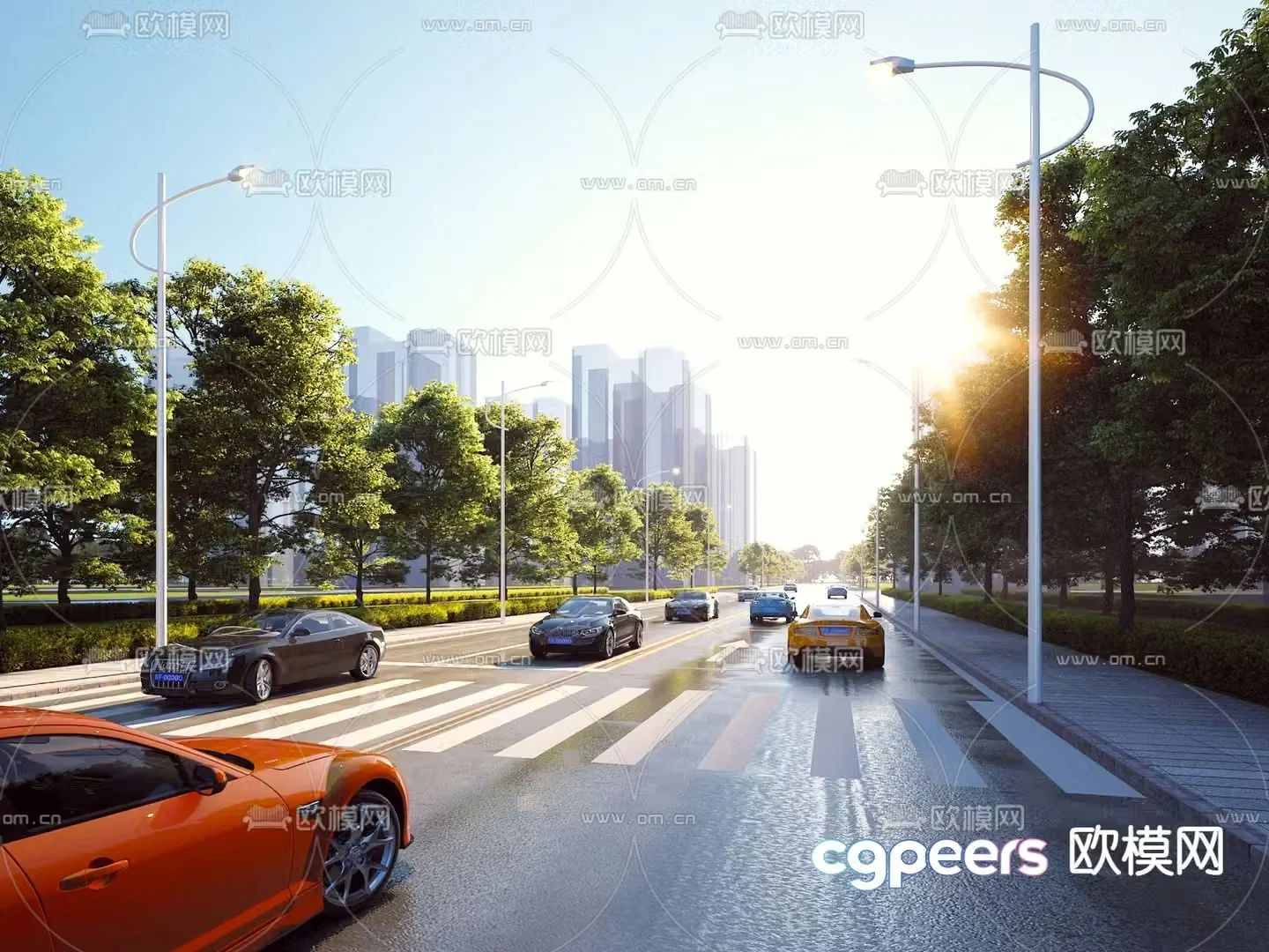 Road facilities road landscape urban road 3d model