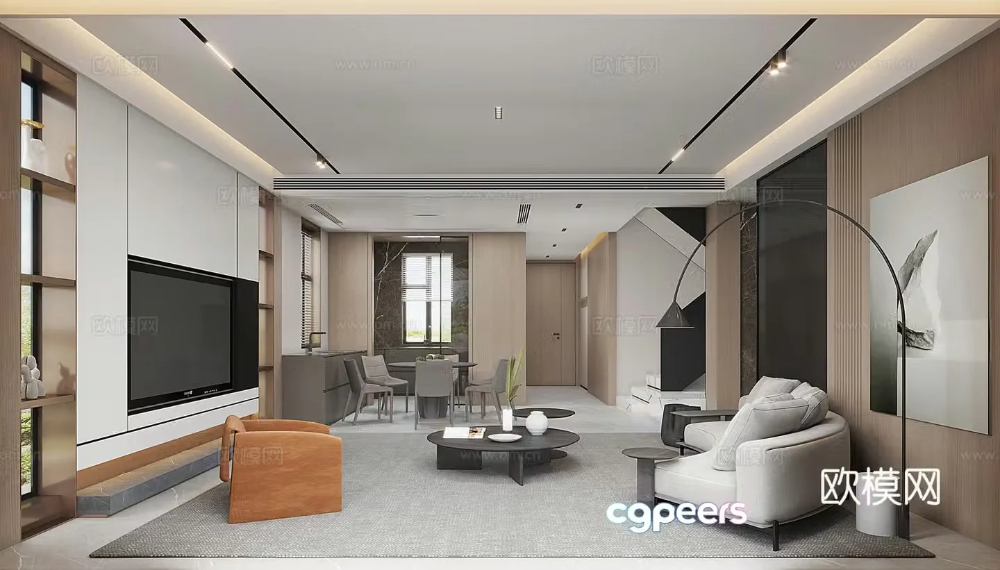 Modern living and dining room 3d model