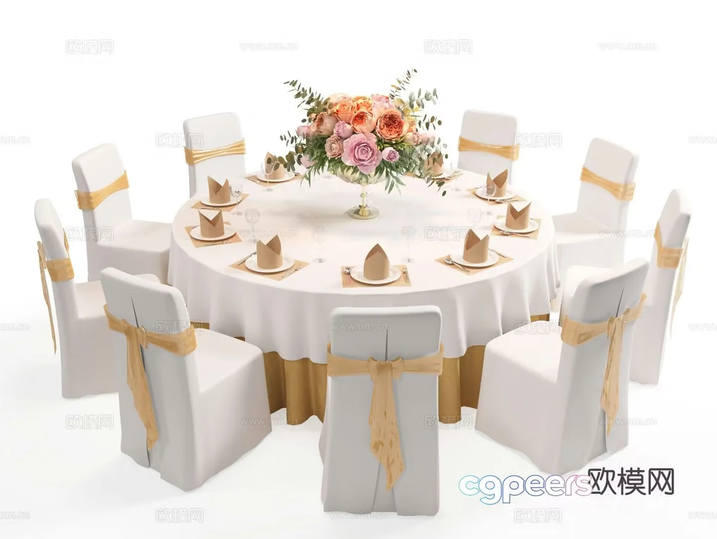 Banquet dining table and chairs round dining table 3d model