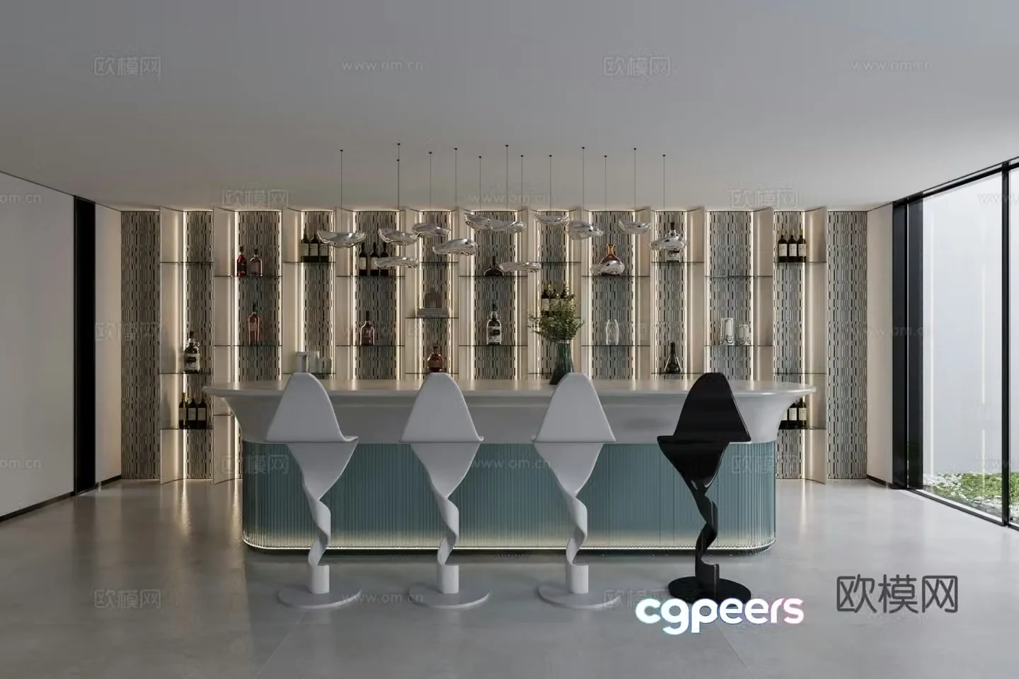 Modern light luxury wine cabinet bar 3D model