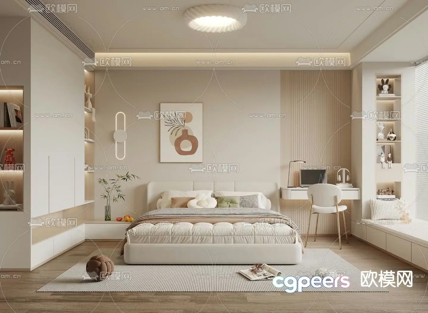 Creamy Bedroom Master Room 3D Model