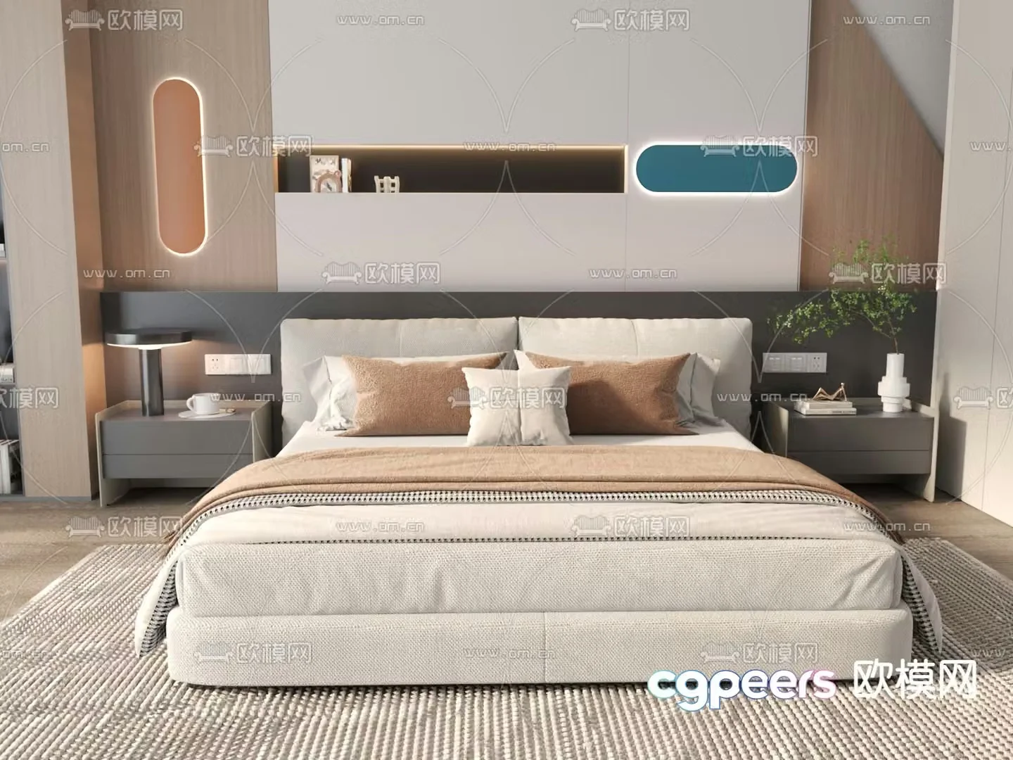 Modern double bed 3d model