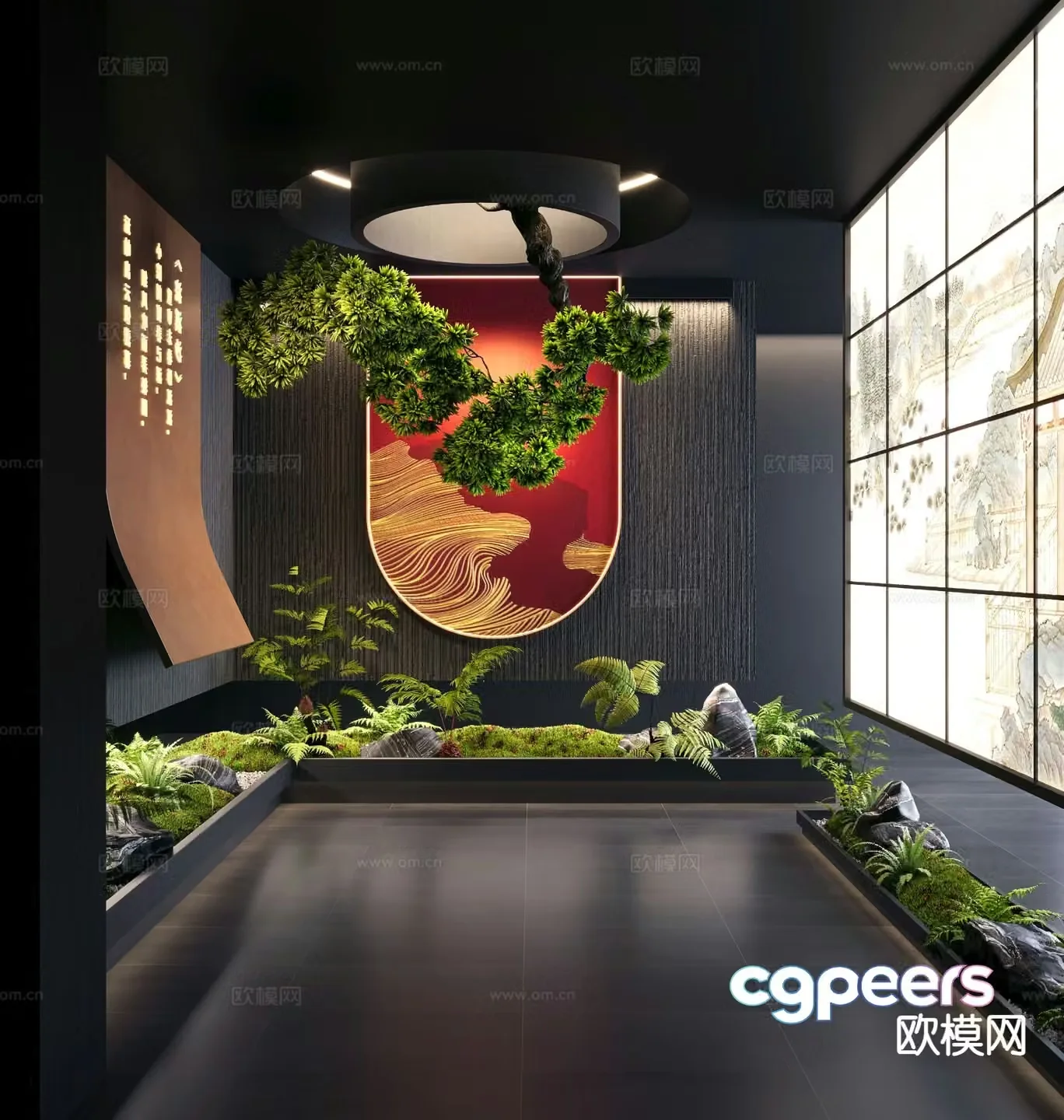 New Chinese style interior landscaping suspended welcoming pine 3D model