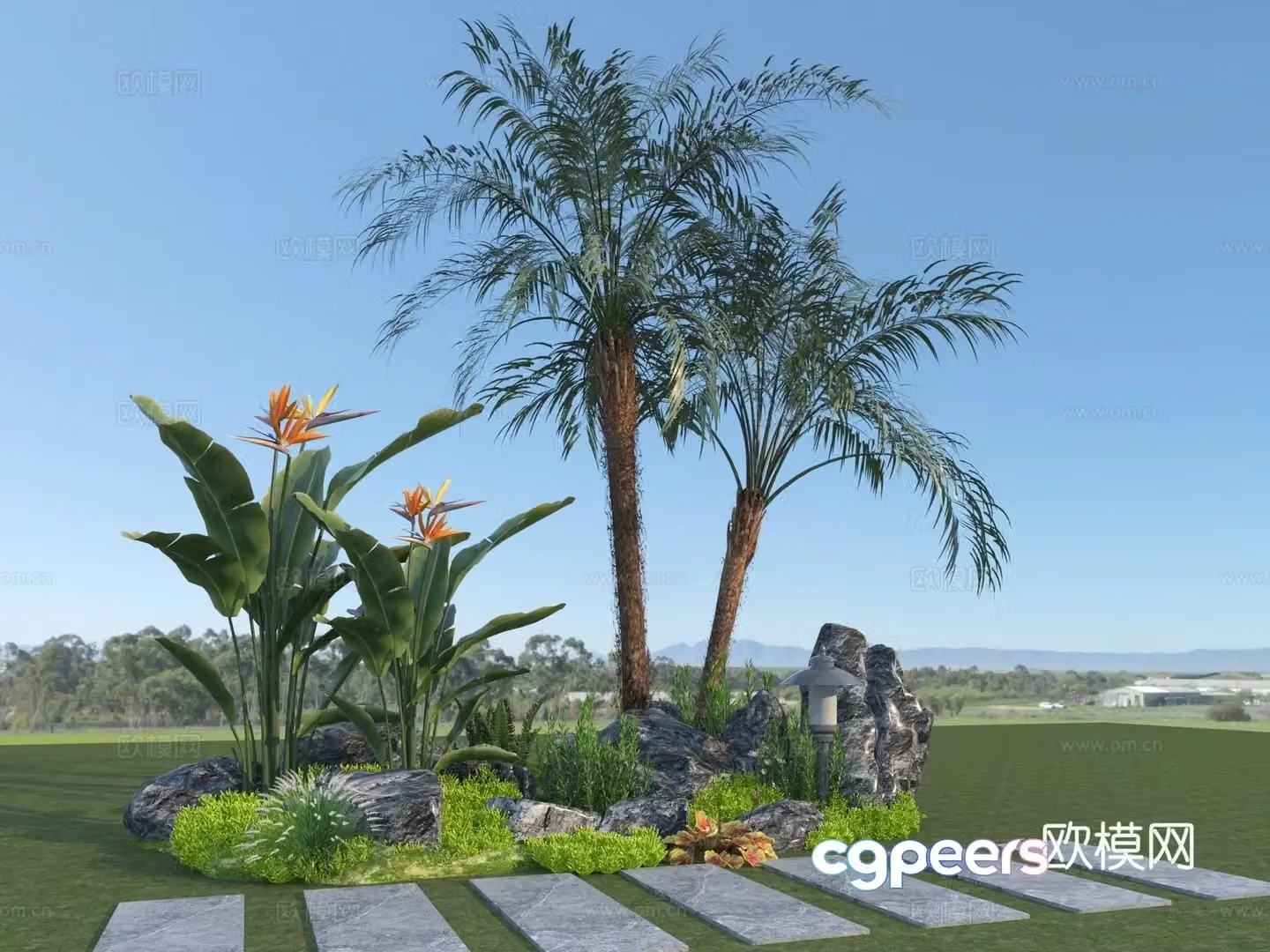 Modern garden landscape tropical plants 3d model