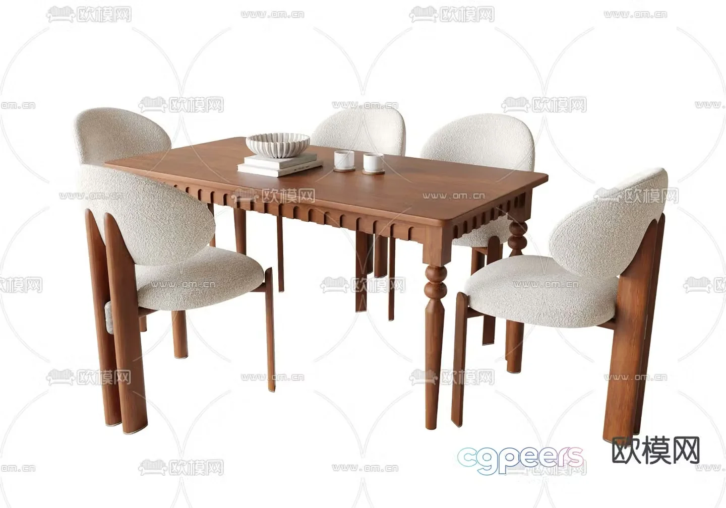 French rectangular dining table and chairs 3d model