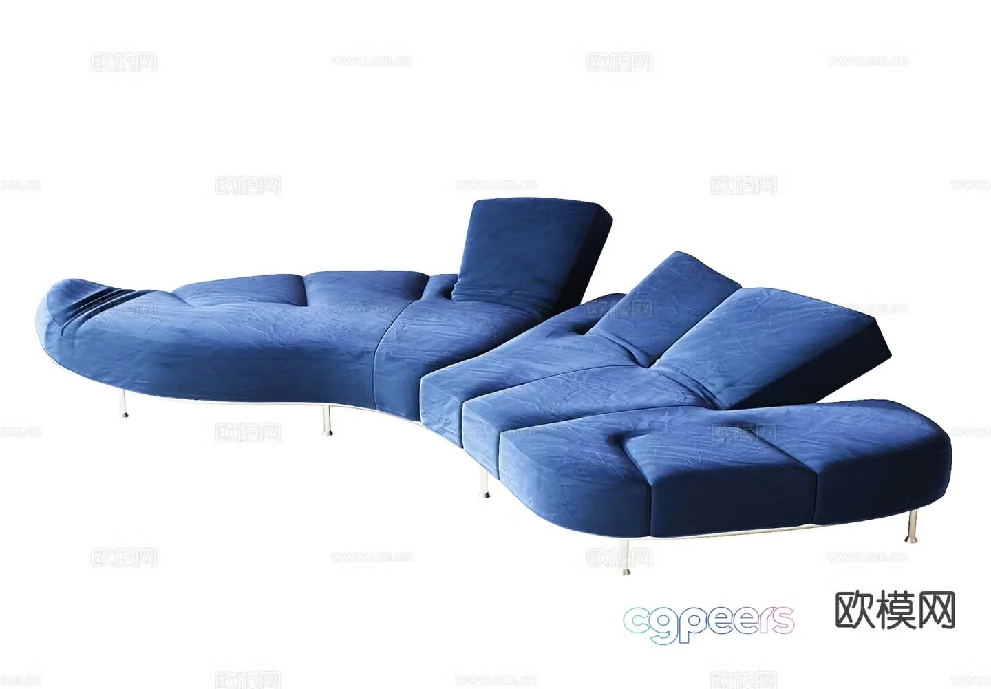 modern curved sofa blue sofa multi-person sofa 3d model