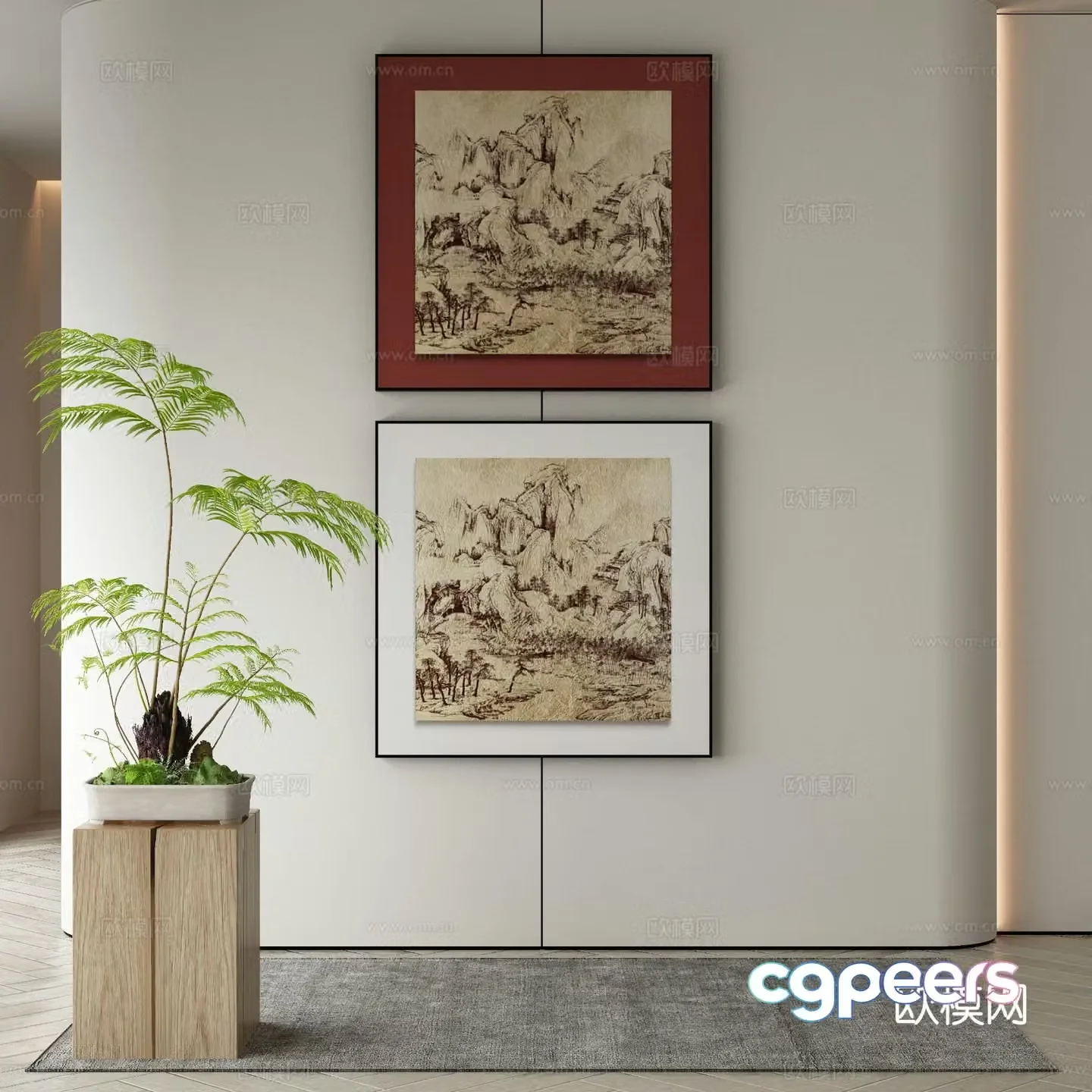New Chinese style decorative painting 3D model