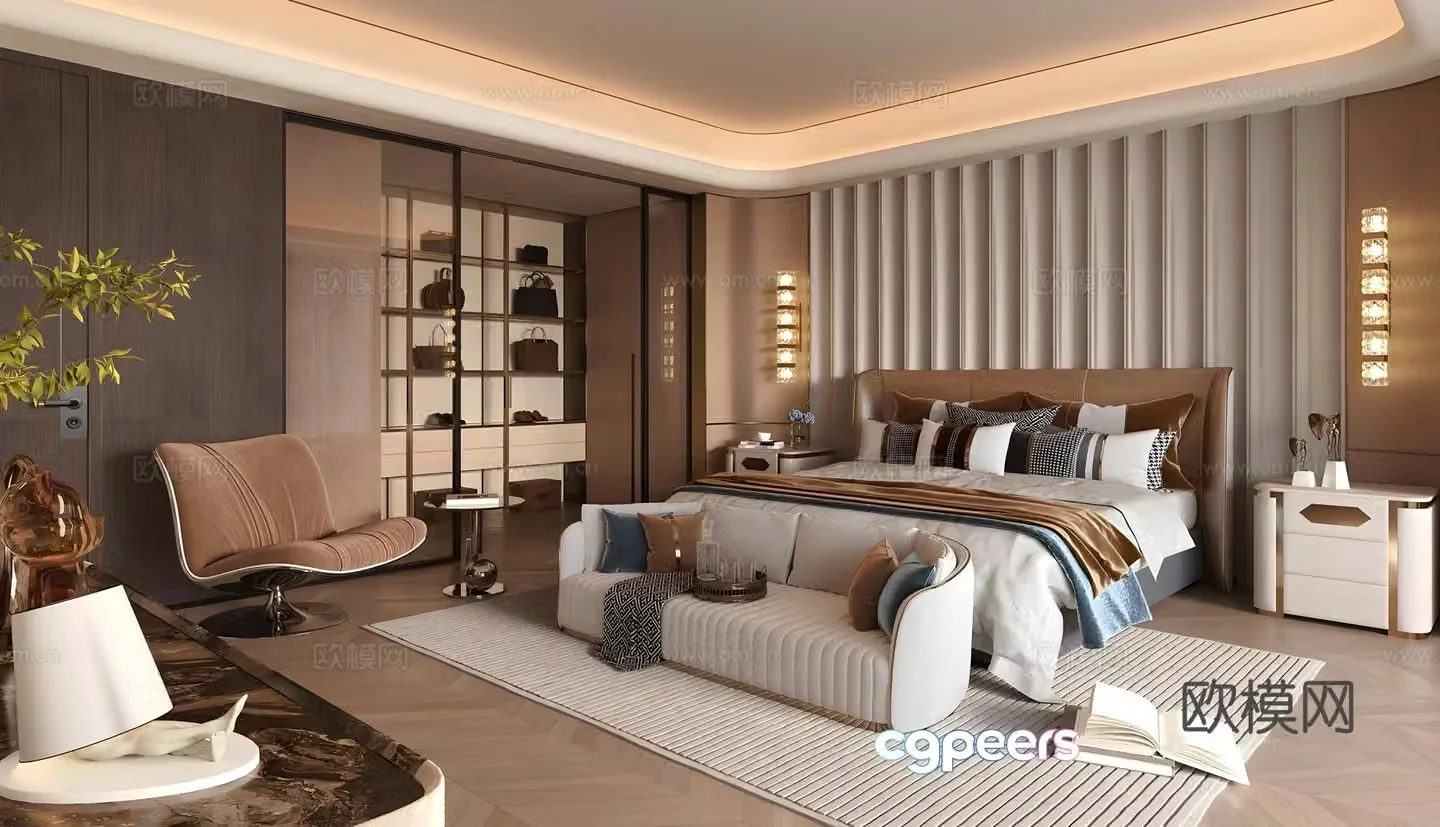 Light luxury Italian home bedroom Modern Italian home bedroom Italian backrest double bed without owner light 3D model