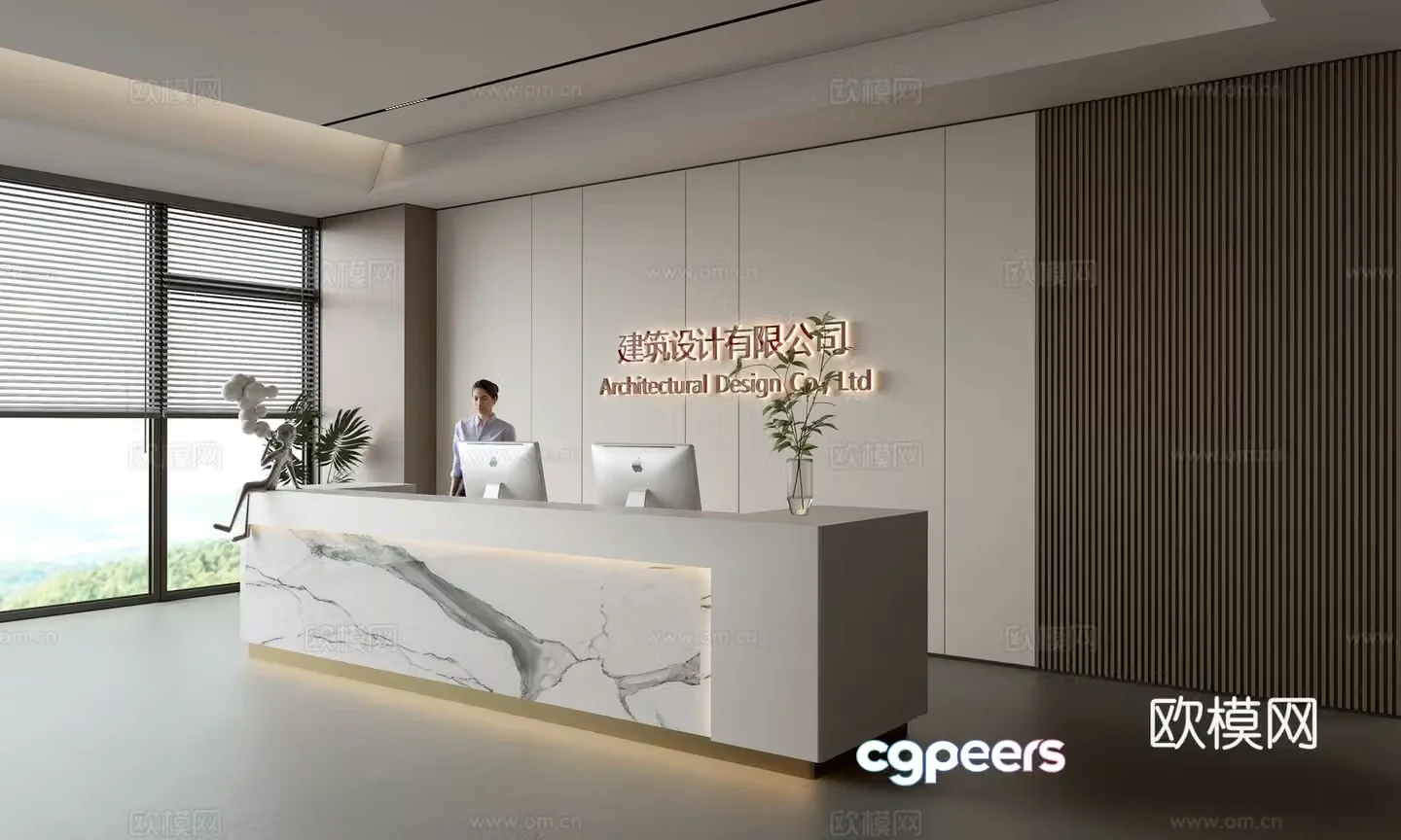 Modern company front desk reception area bar reception desk service desk company front desk background 3D model