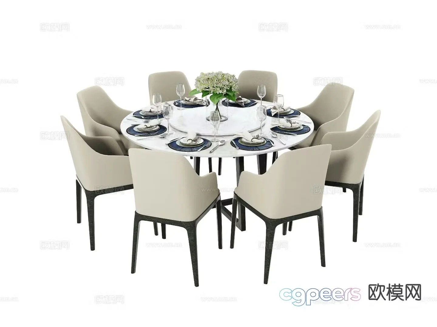 Modern round dining table and chairs 3d model