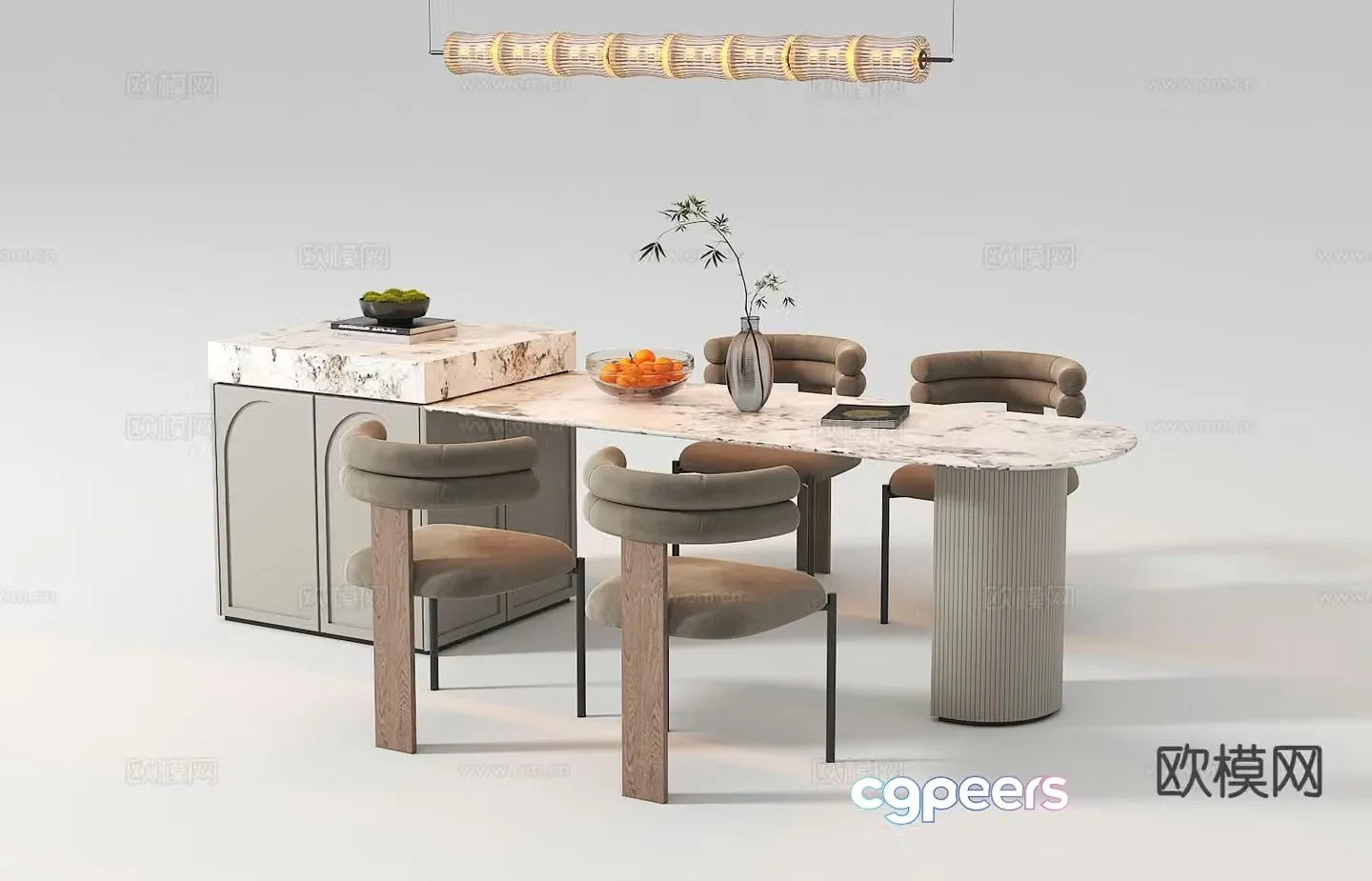 French island dining table and chairs 3d model