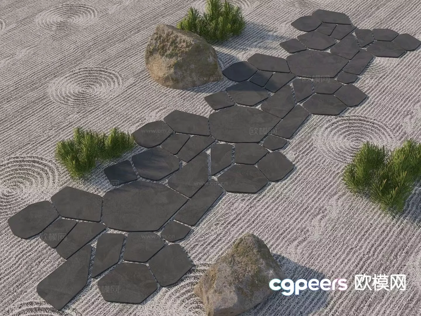 Bluestone slab Tingbu garden road paving ice crack paving 3D model
