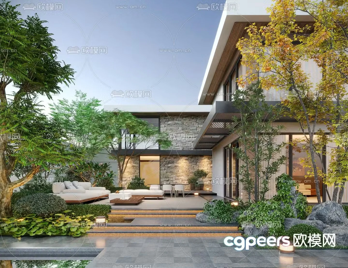 Villa courtyard garden 3d model