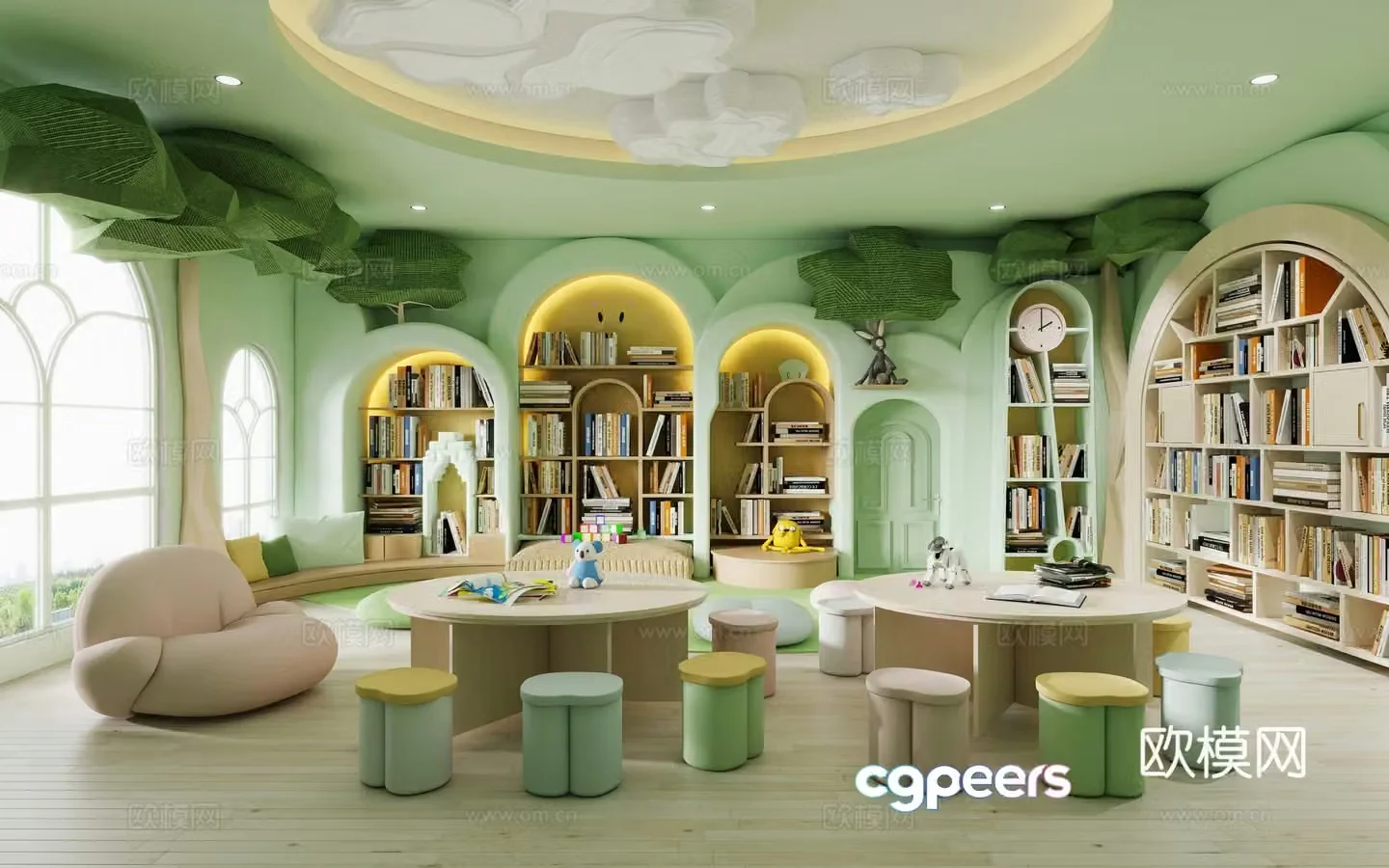 Modern children’s library kindergarten reading room children’s library reading area library bookcase book 3D model