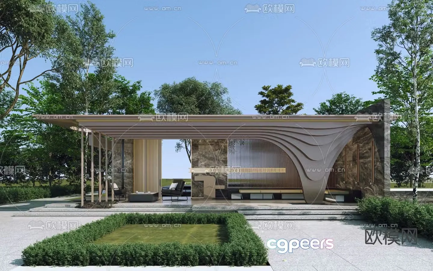 Community landscape gallery rest pavilion 3D model