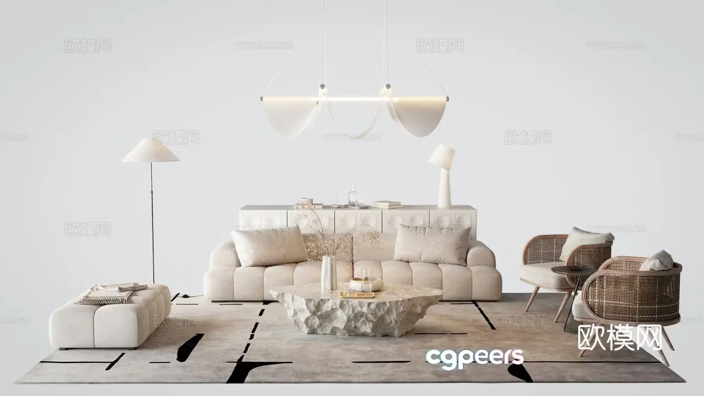 Cream style modular sofa 3d model