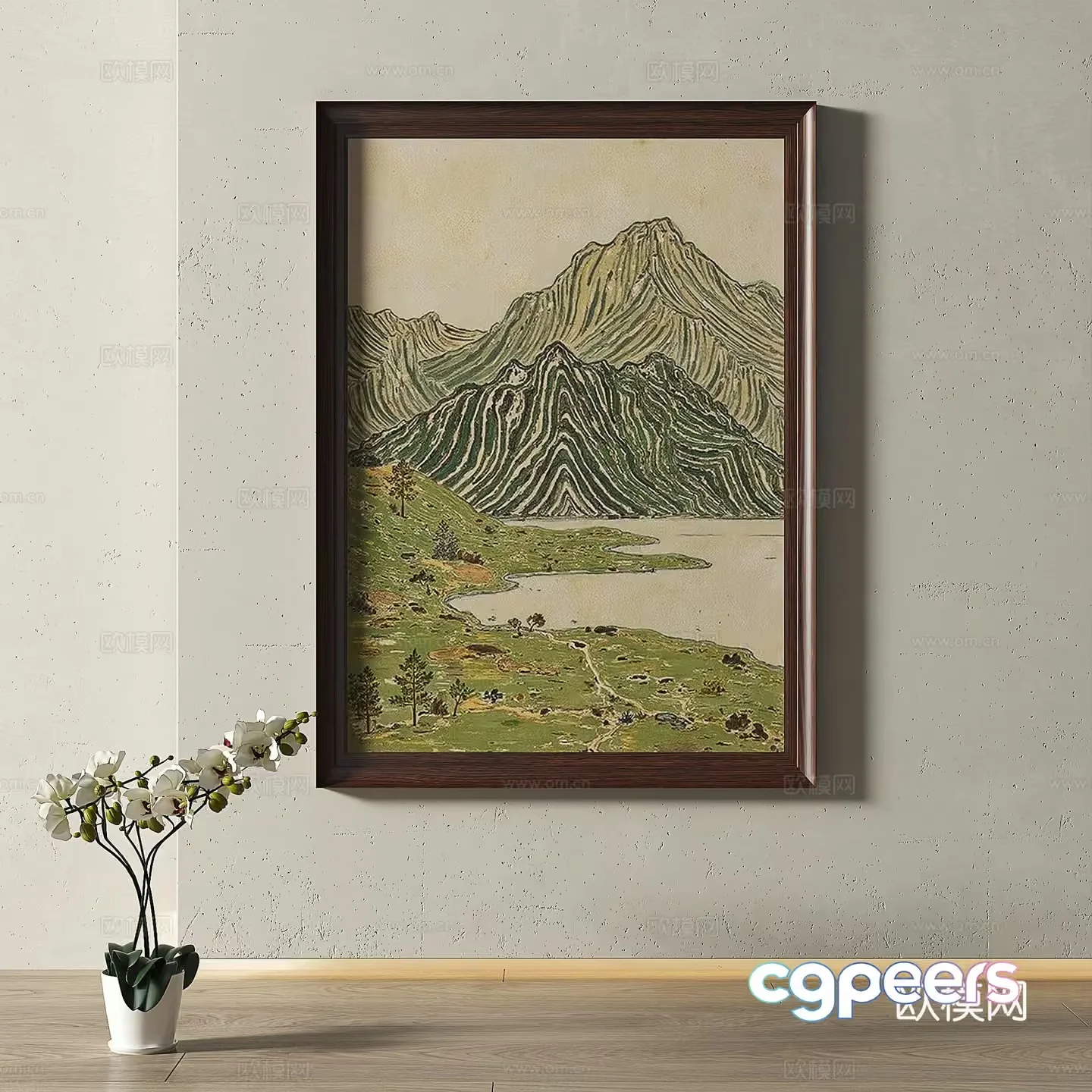 A Framed Painting Of A Mountain Landscape 3D Model – 11755 – VRAY Render