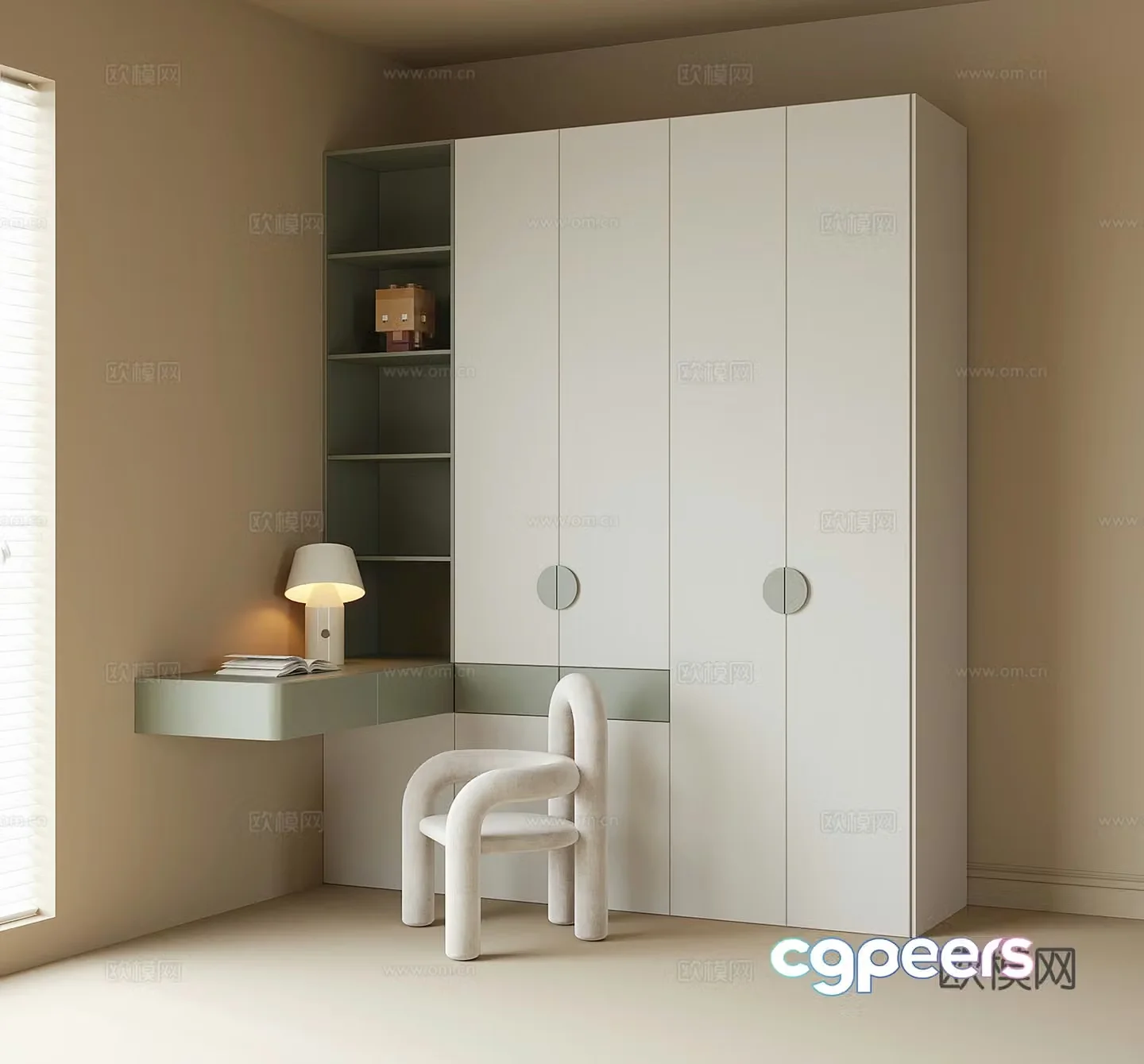 Modern children’s desk wardrobe integrated 3D model